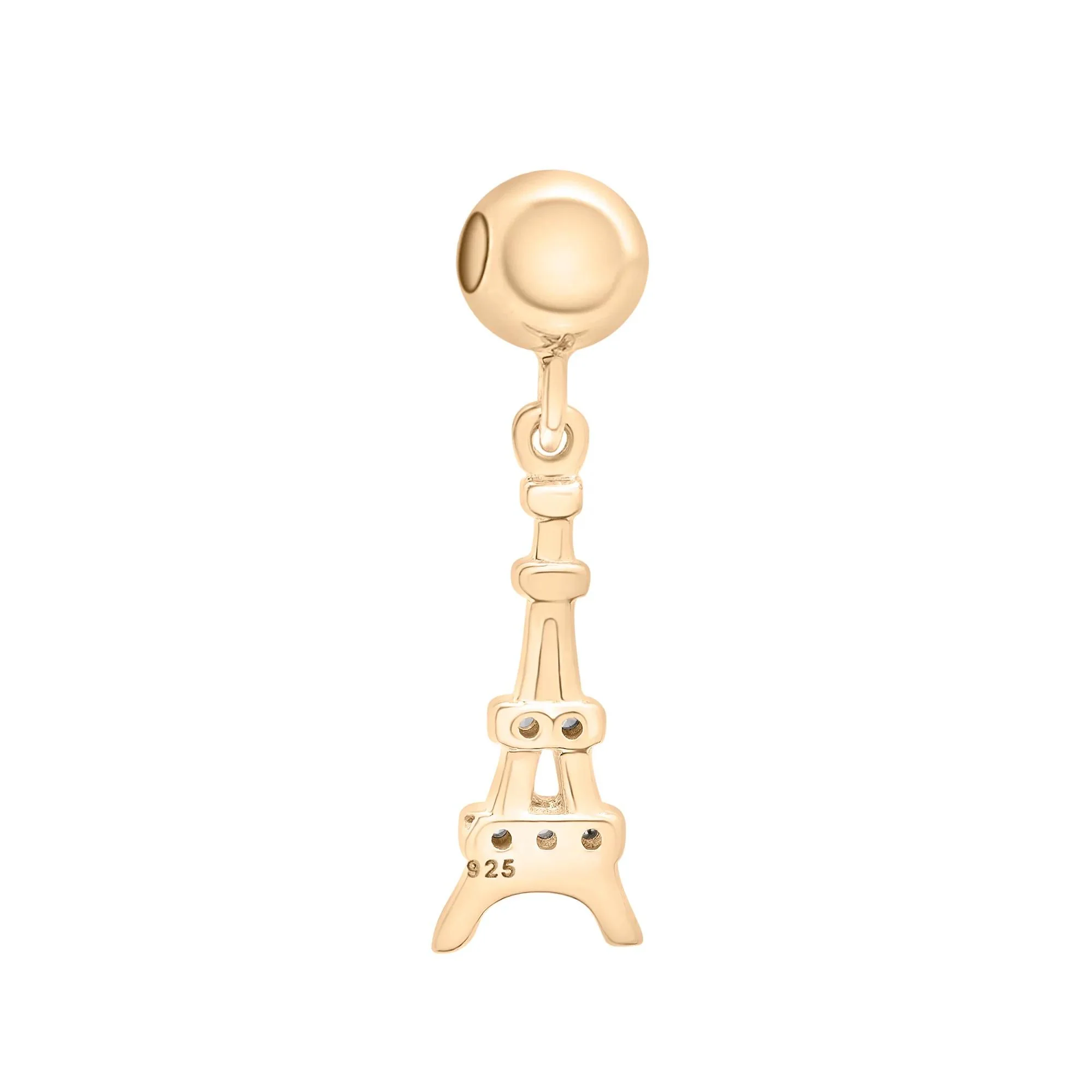 Diamond Accent Eiffel Tower Bead Charm Vermeil Yellow Size 16.50mm - Image 7