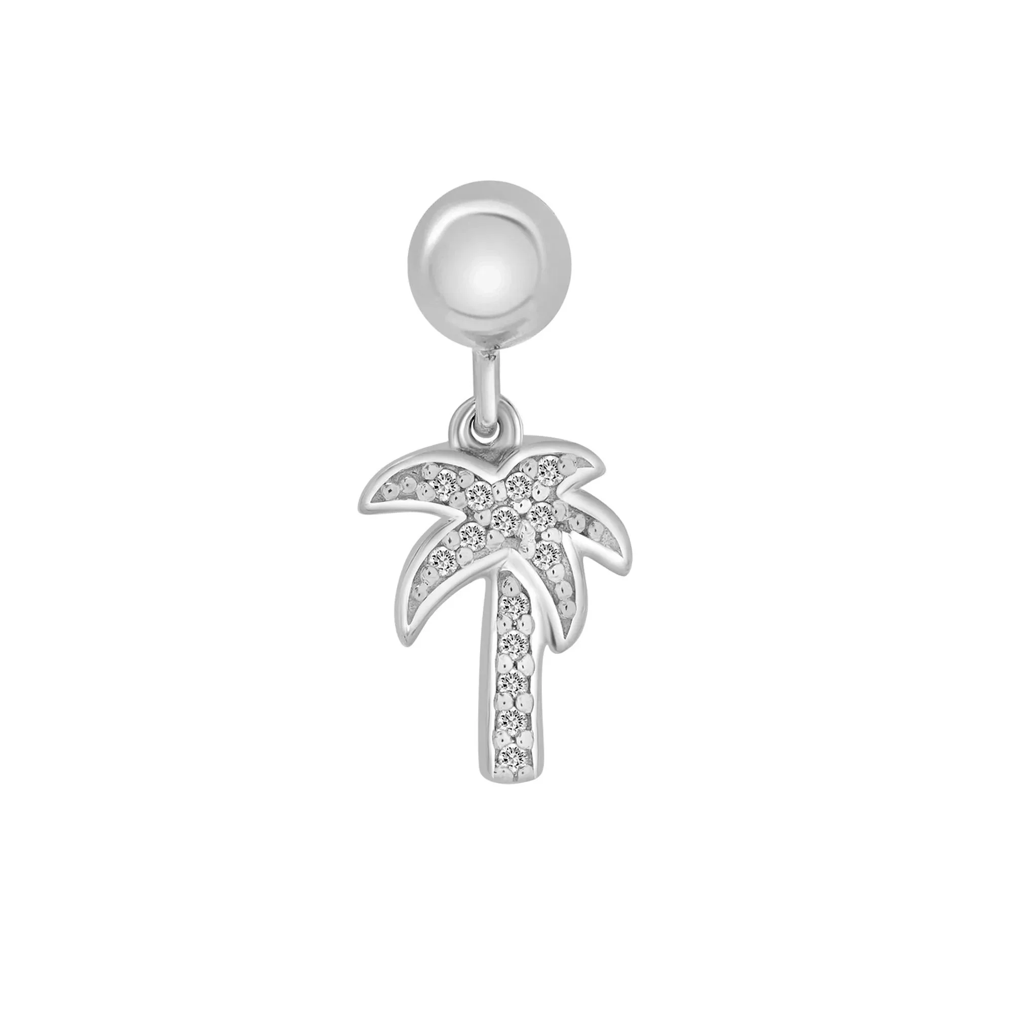 Diamond Accent Palm Tree Bead Charm .925 Sterling Silver White Size 13.50mm - Image 5