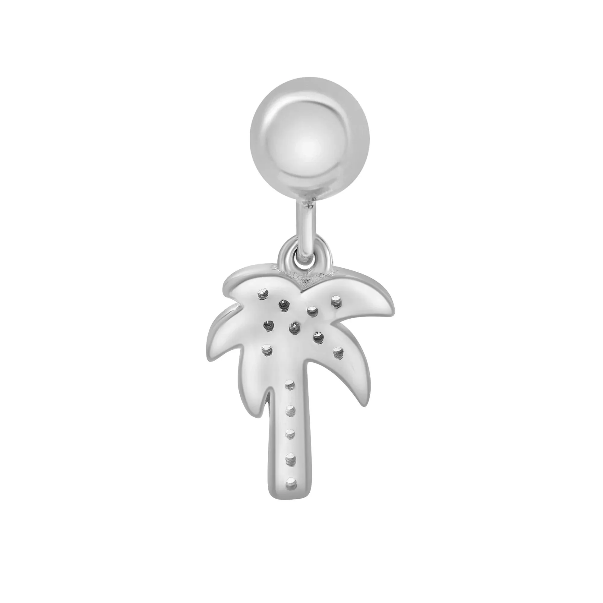 Diamond Accent Palm Tree Bead Charm .925 Sterling Silver White Size 13.50mm - Image 7