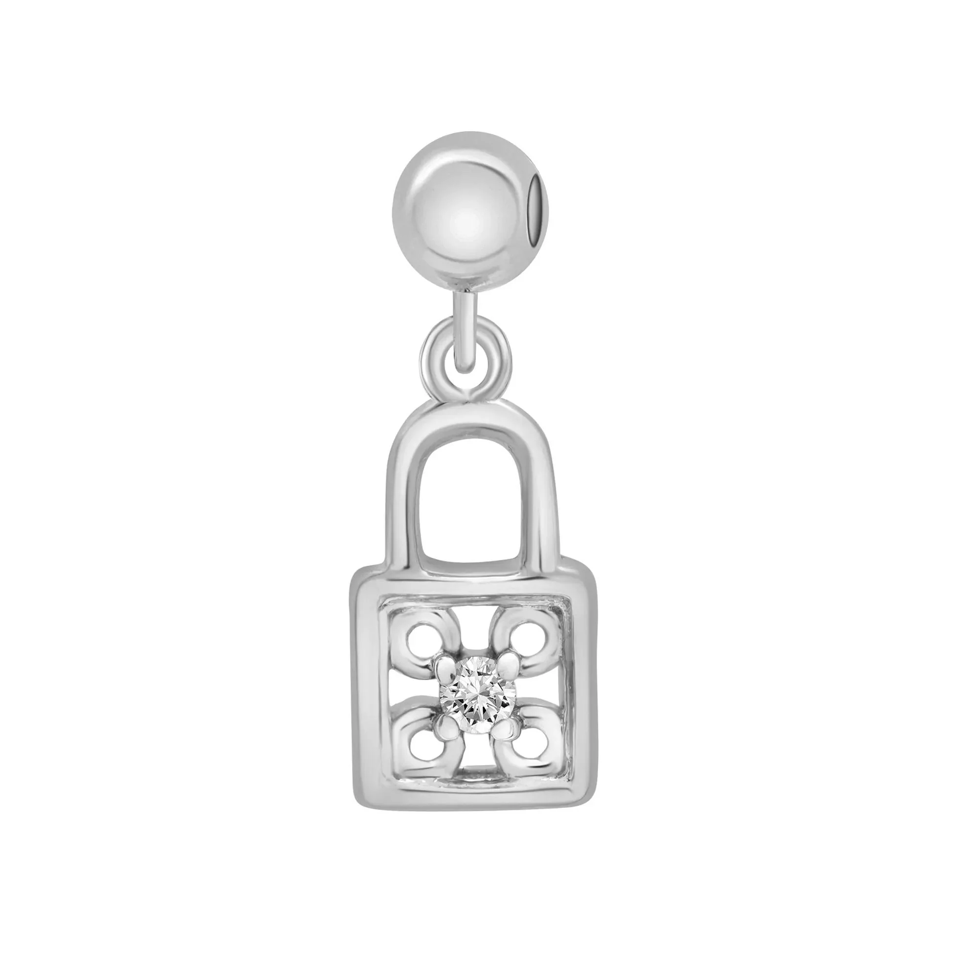 Diamond Accent Padlock Bead Charm .925 Sterling Silver White Size 15.50mm - Image 5