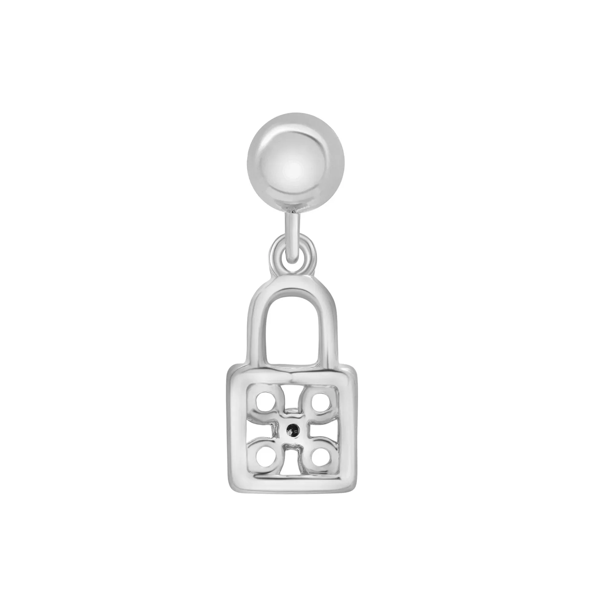 Diamond Accent Padlock Bead Charm .925 Sterling Silver White Size 15.50mm - Image 7
