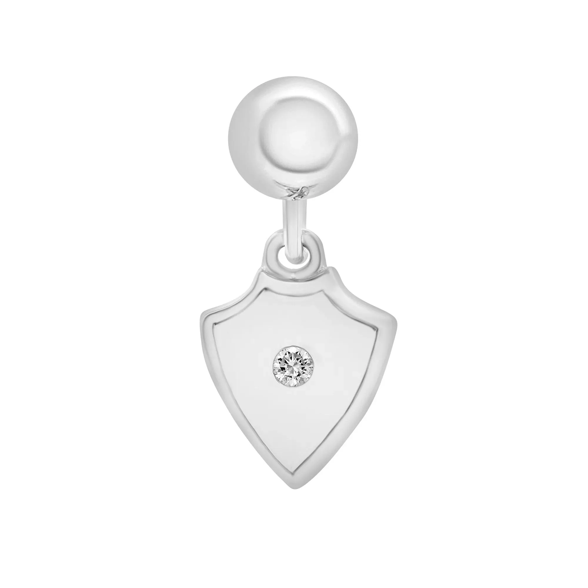 Diamond Accent Shield Bead Charm .925 Sterling Silver White Size 14.50mm - Image 5