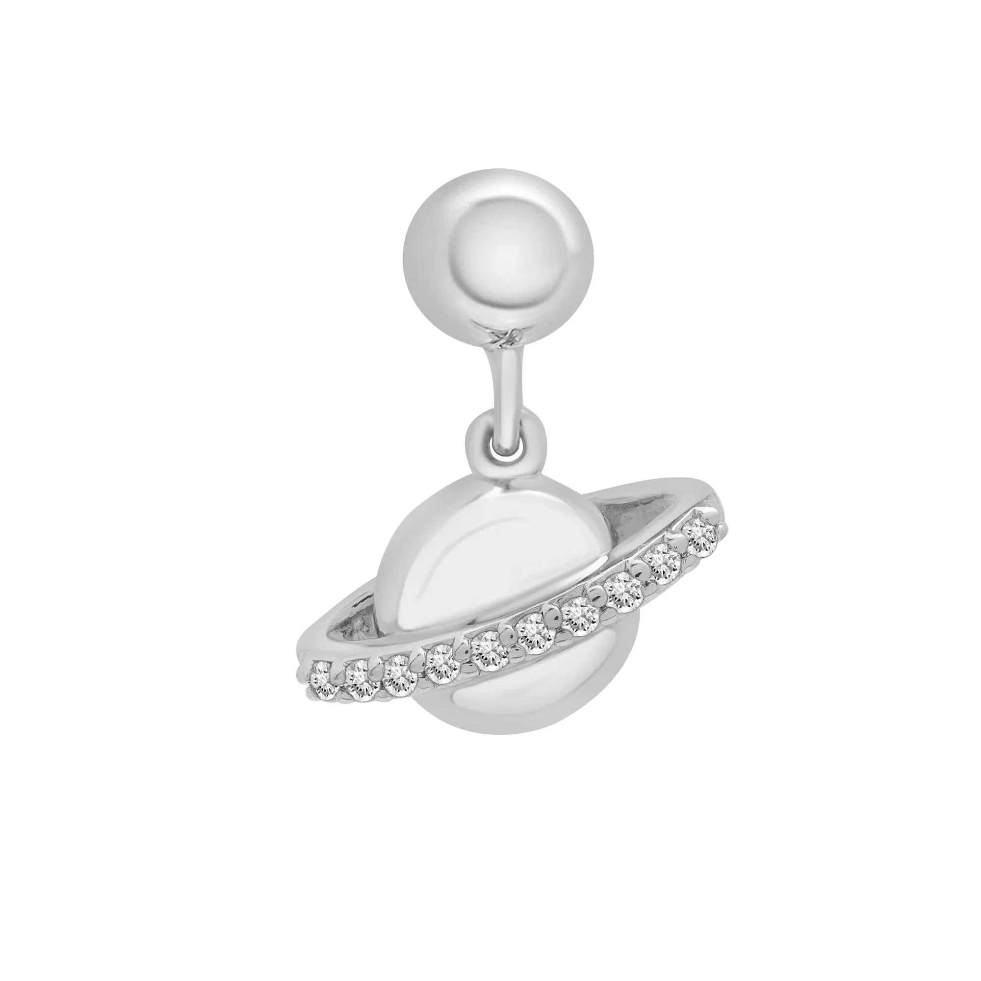 Diamond Accent Saturn Bead Charm .925 Sterling Silver White Size 12.00mm - Image 5