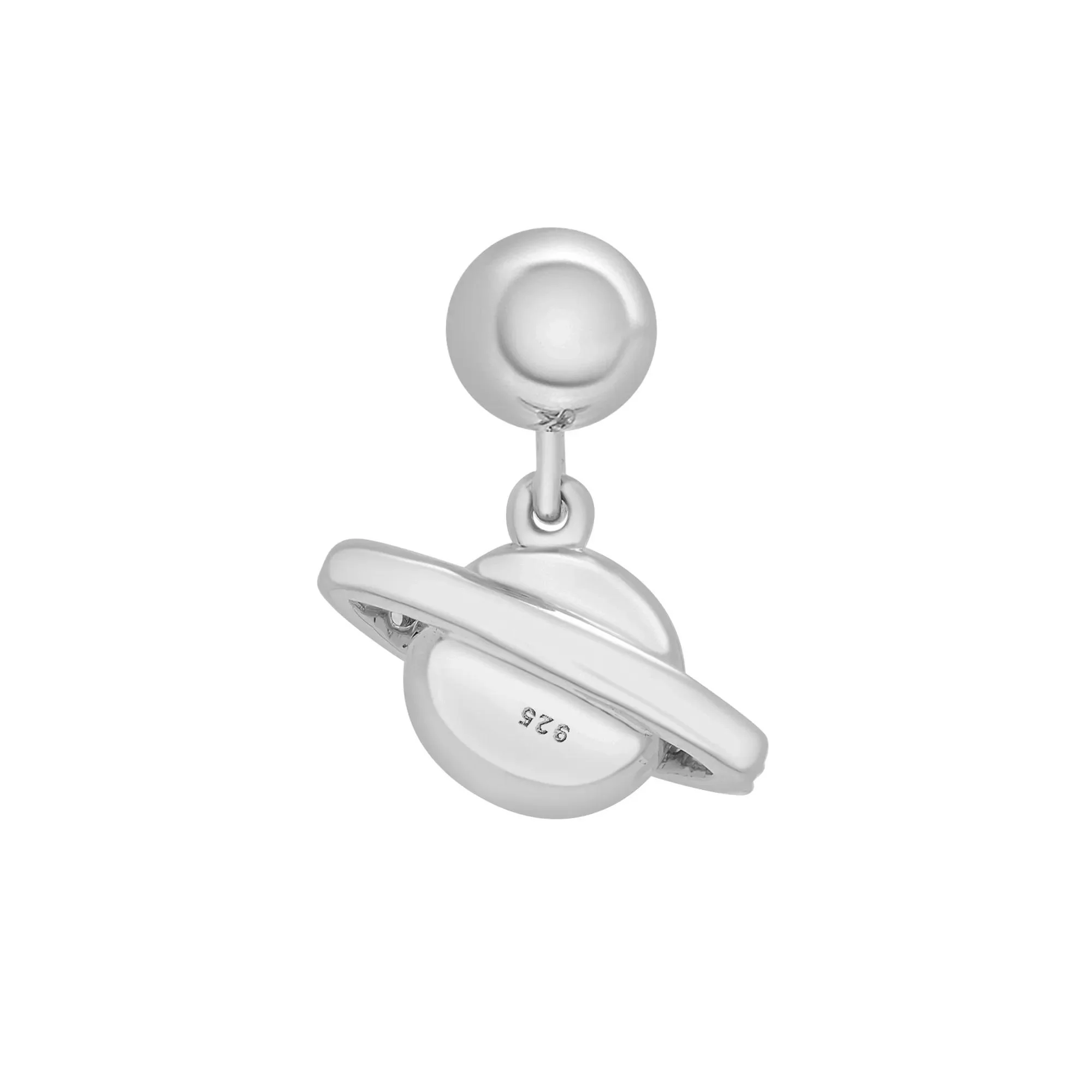 Diamond Accent Saturn Bead Charm .925 Sterling Silver White Size 12.00mm - Image 7
