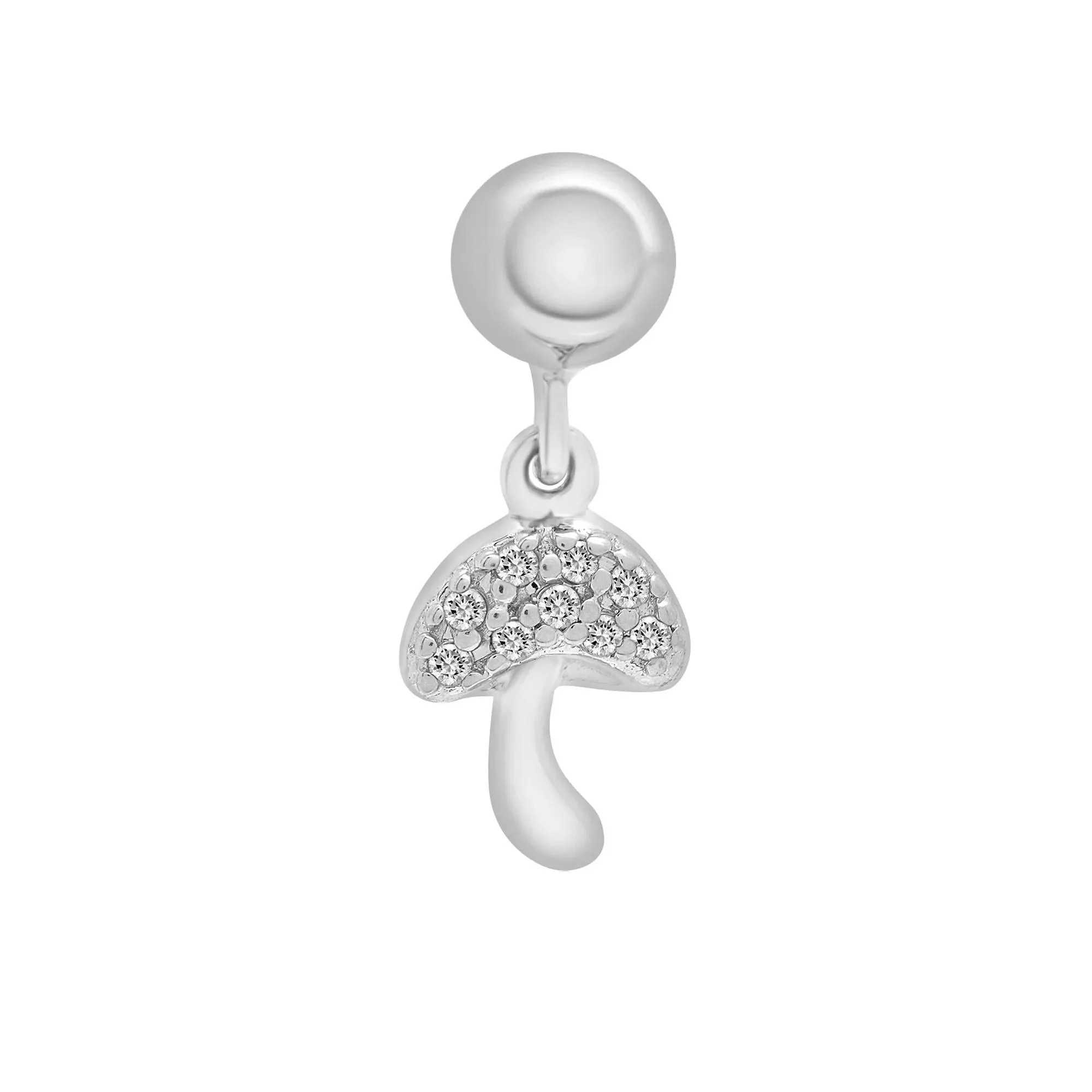 Diamond Accent Mushroom Bead Charm .925 Sterling Silver White Size 14.50mm - Image 5