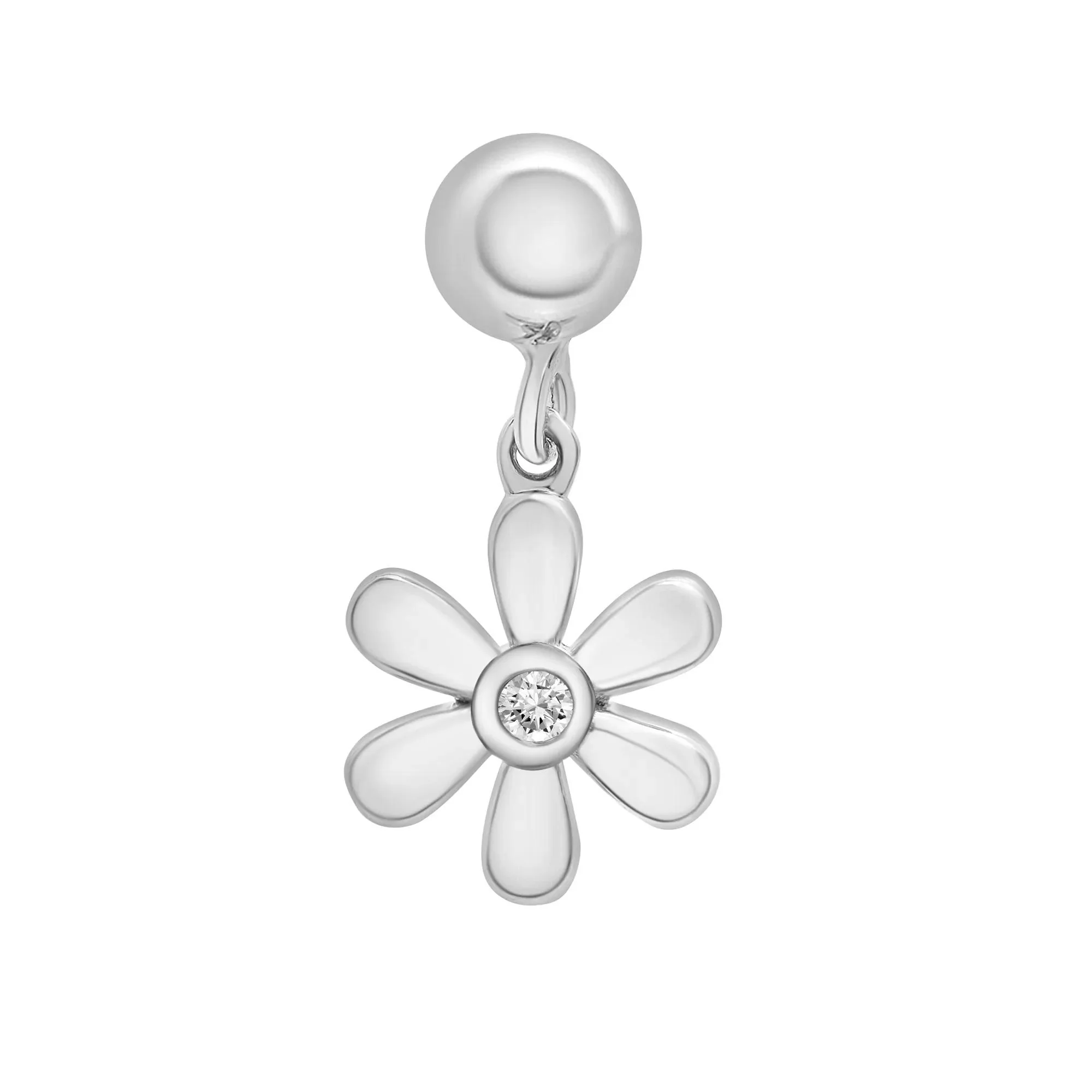 Diamond Accent Flower Bead Charm .925 Sterling Silver White Size 14.00mm - Image 5