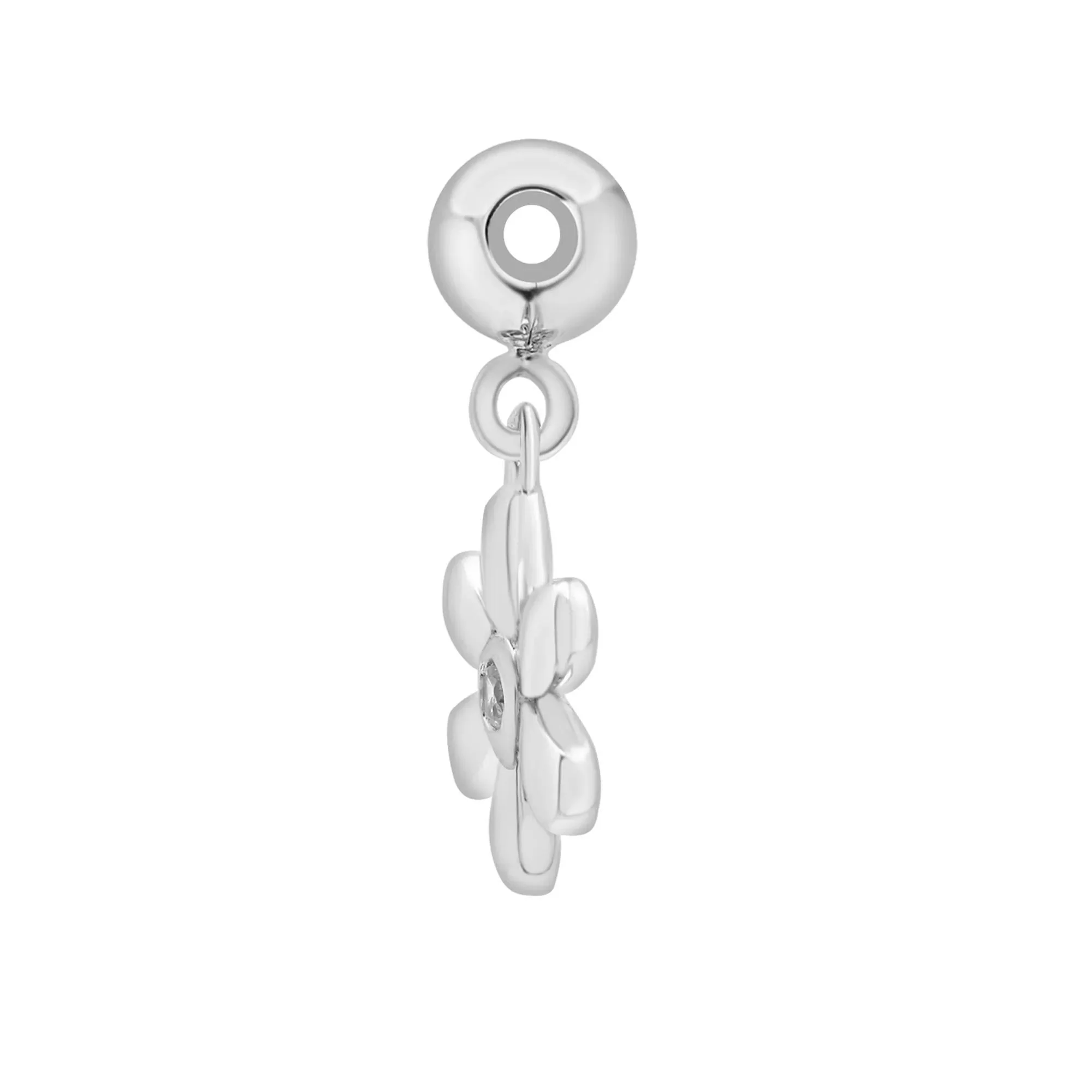 Diamond Accent Flower Bead Charm .925 Sterling Silver White Size 14.00mm - Image 6