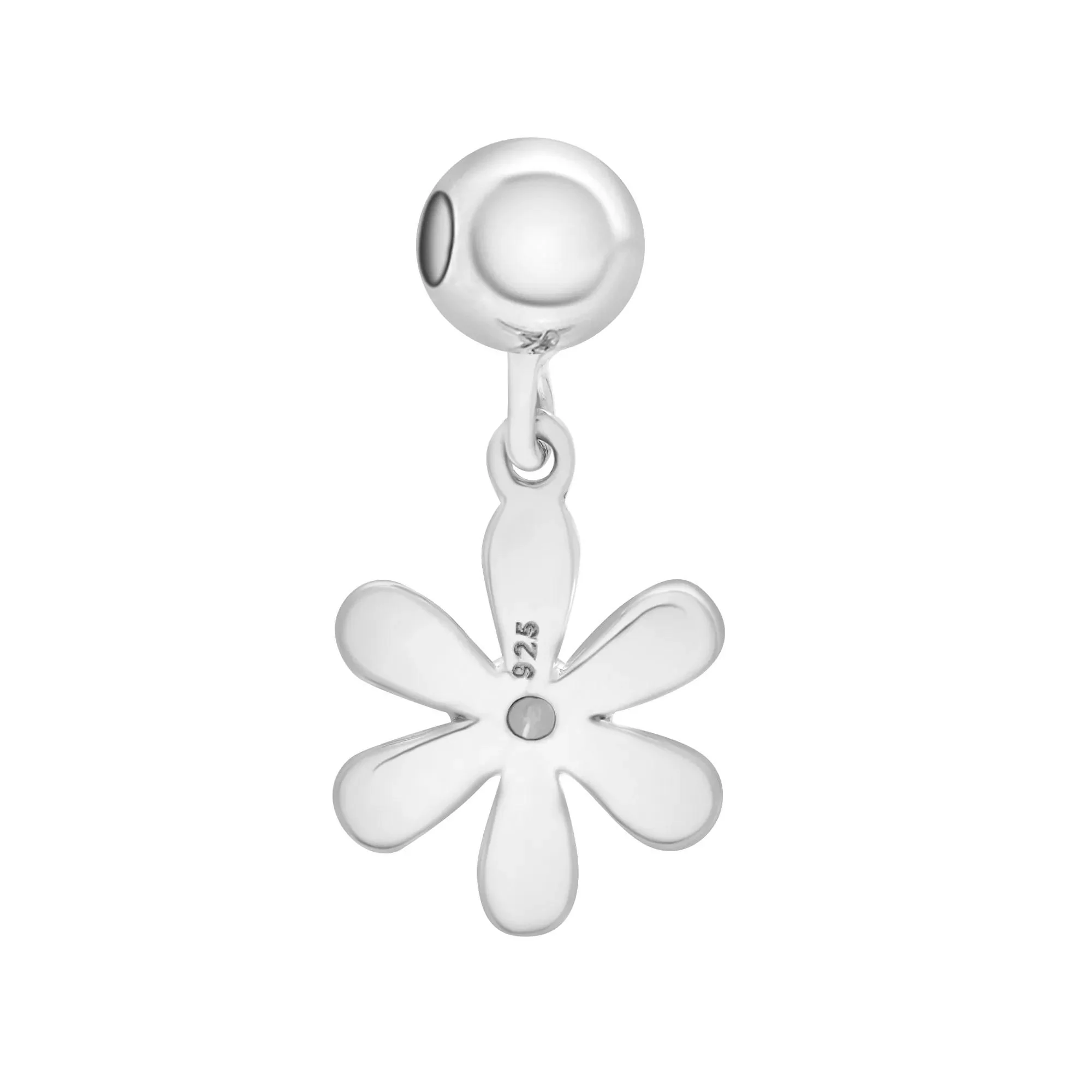 Diamond Accent Flower Bead Charm .925 Sterling Silver White Size 14.00mm - Image 7