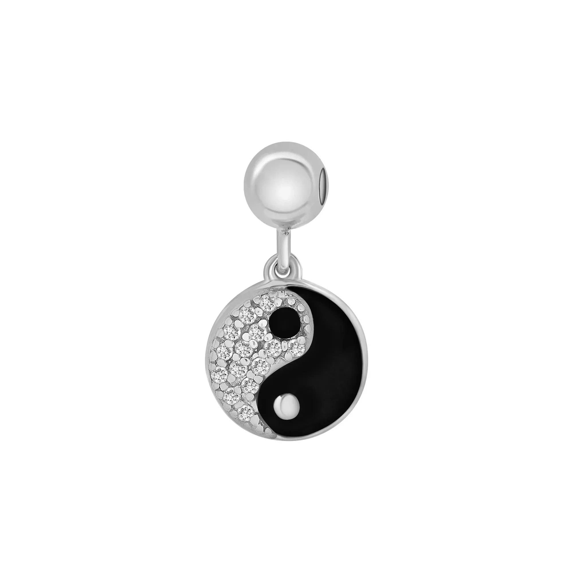 Diamond Accent Yin and Yang Bead Charm .925 Sterling Silver White Size 14.00mm - Image 5