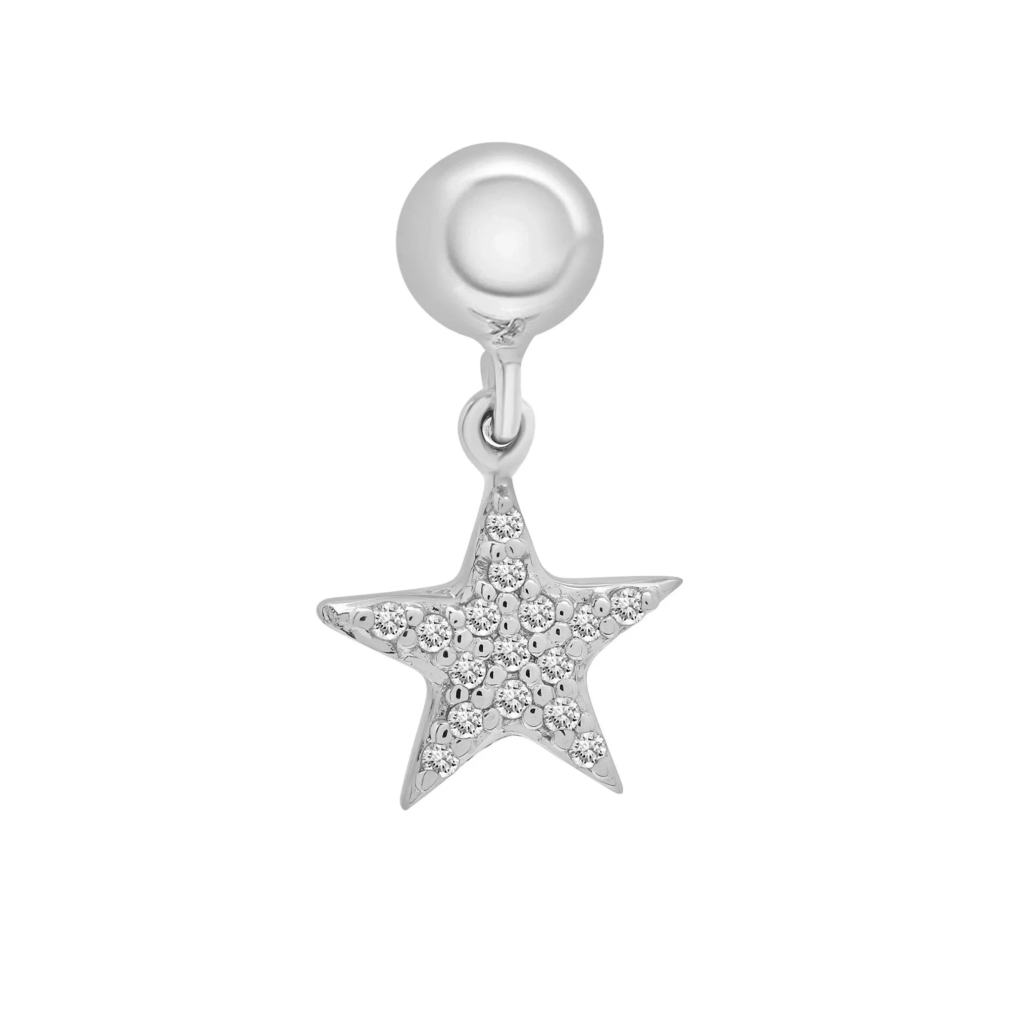 Diamond Accent Star Bead Charm .925 Sterling Silver White Size 13.00mm - Image 5