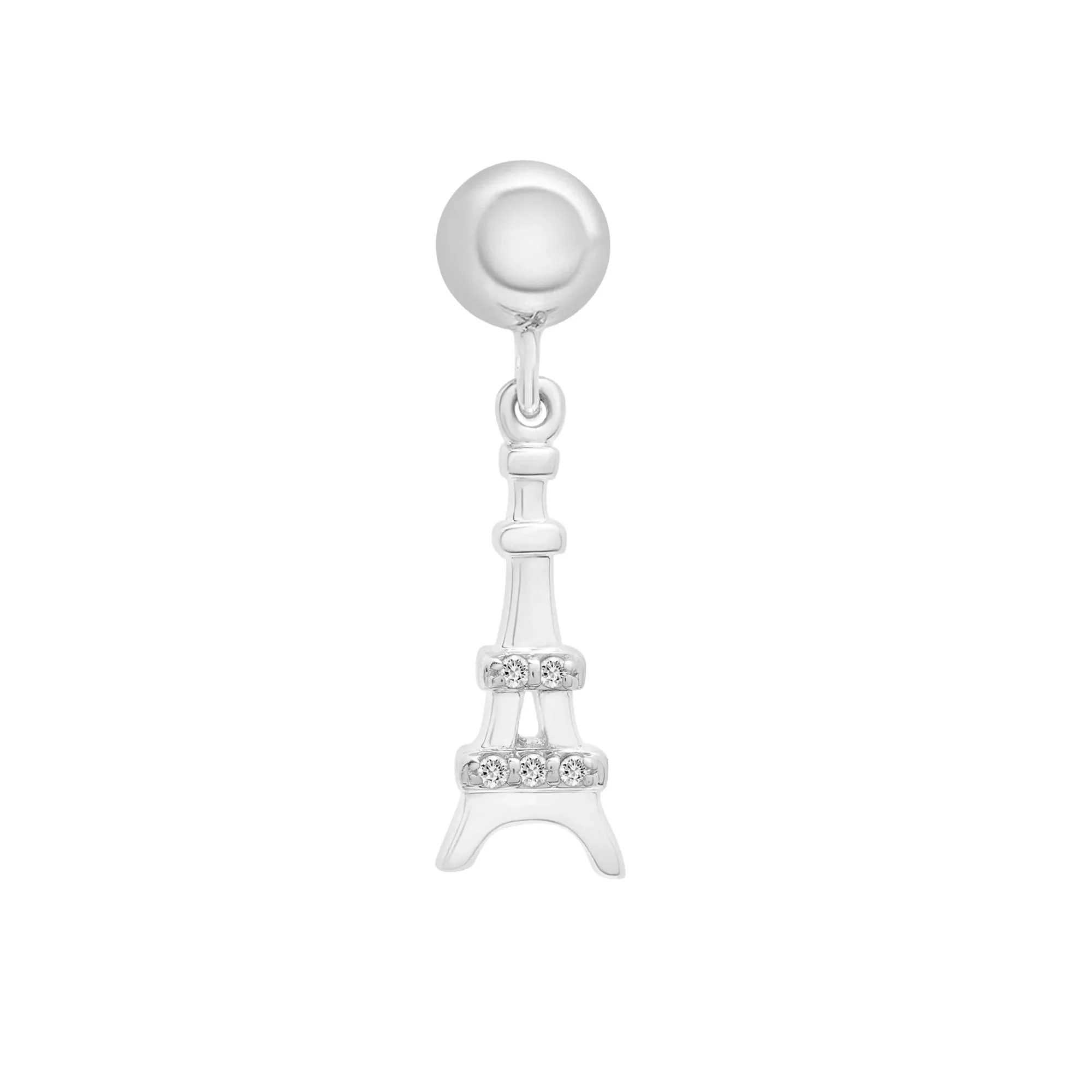 Diamond Accent Eiffel Tower Bead Charm .925 Sterling Silver White Size 16.50mm - Image 5
