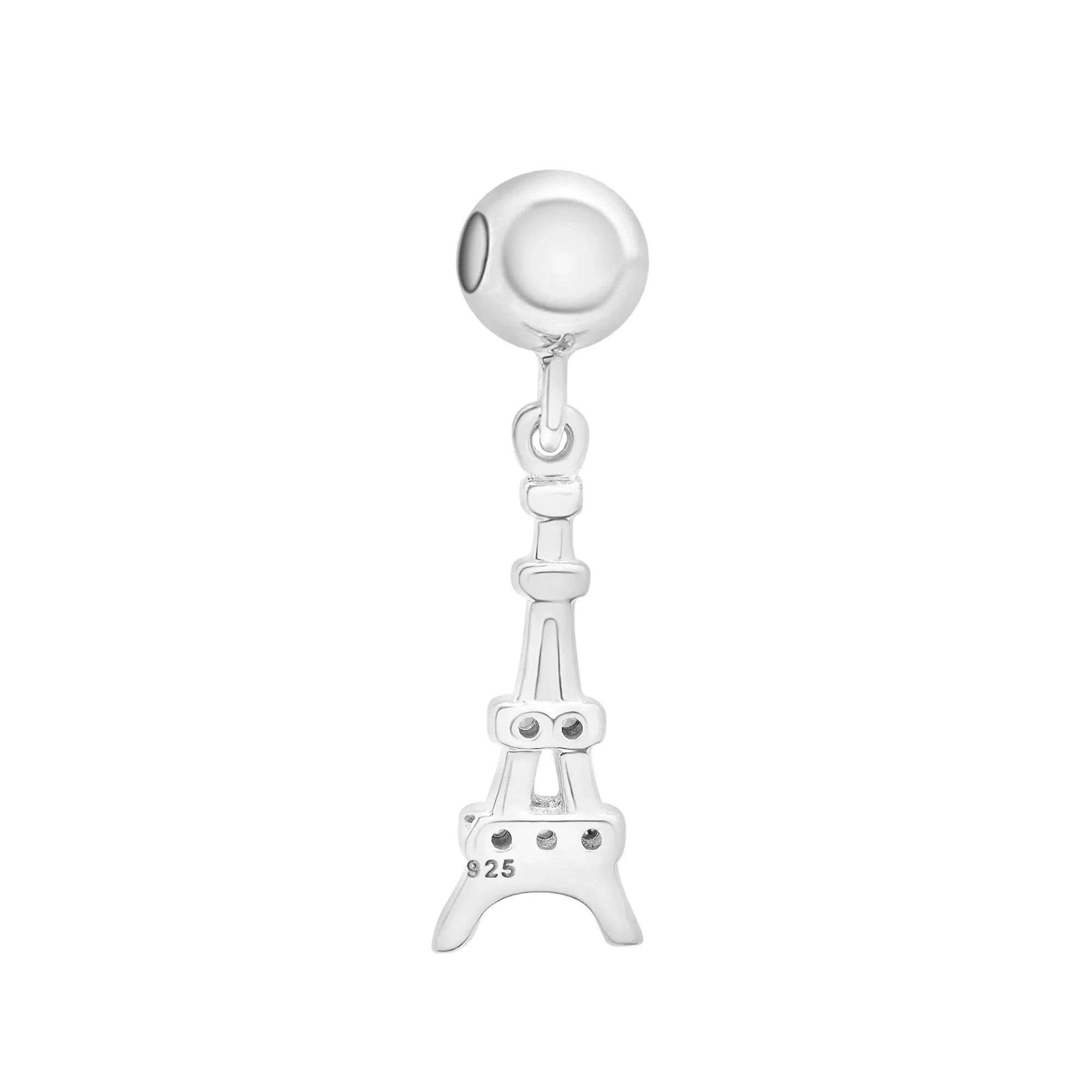 Diamond Accent Eiffel Tower Bead Charm .925 Sterling Silver White Size 16.50mm - Image 7