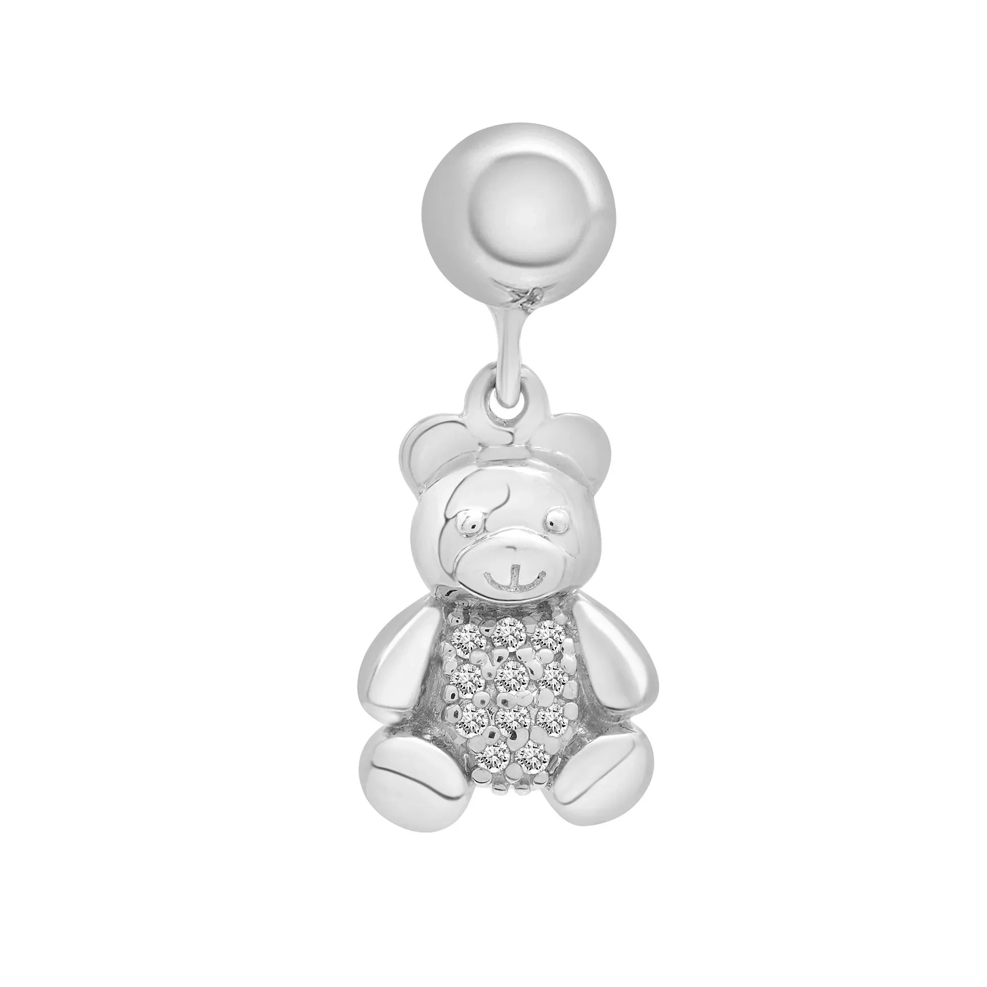 Diamond Accent Teddy Bear Bead Charm .925 Sterling Silver White Size 14.50mm - Image 5