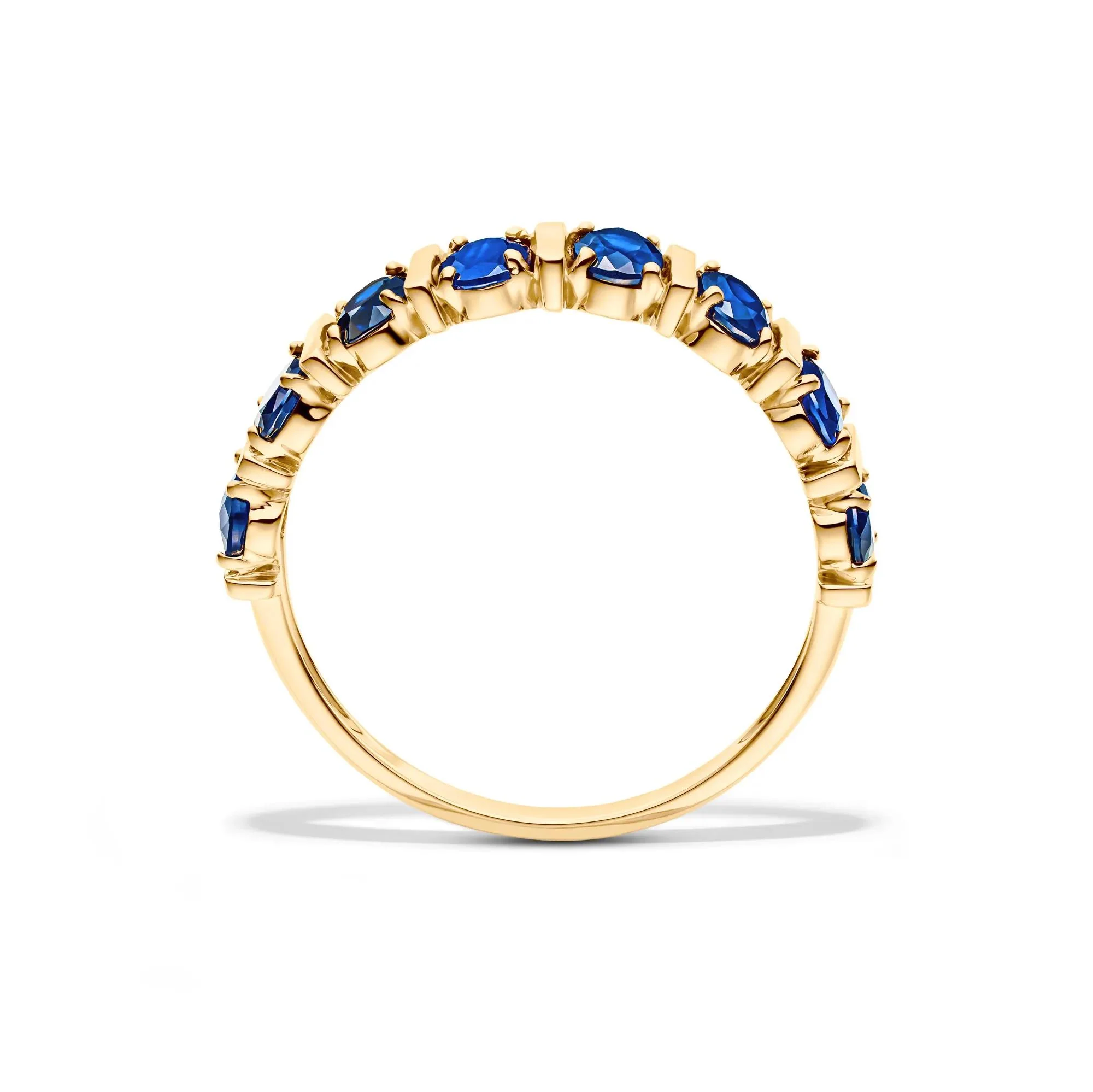 Blue Sapphire Faux-Channel Band Ring 10K Yellow Gold Size 7 1.5mm - Image 2
