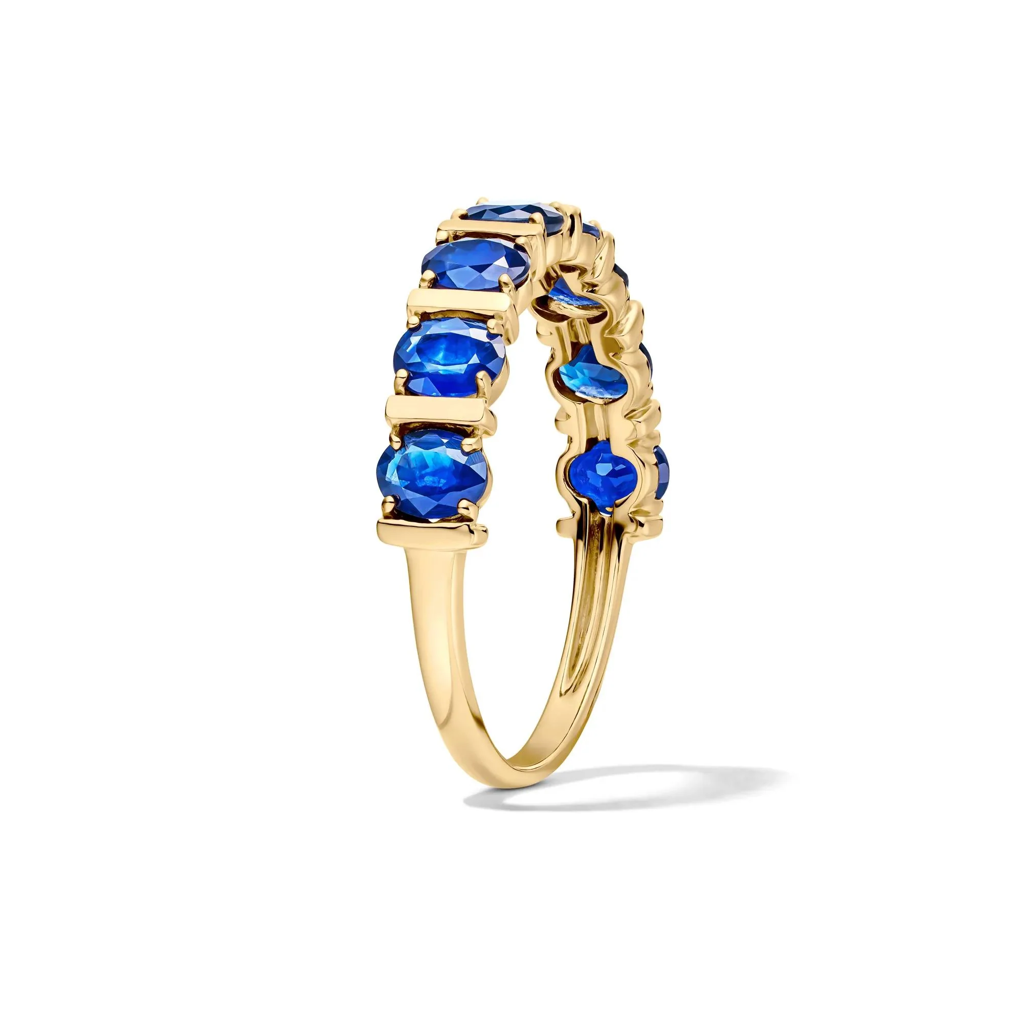 Blue Sapphire Faux-Channel Band Ring 10K Yellow Gold Size 7 1.5mm - Image 3
