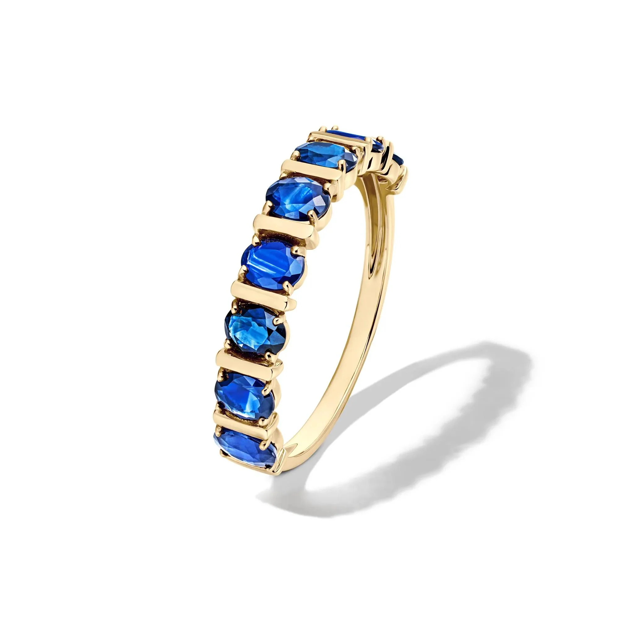 Blue Sapphire Faux-Channel Band Ring 10K Yellow Gold Size 7 1.5mm - Image 4