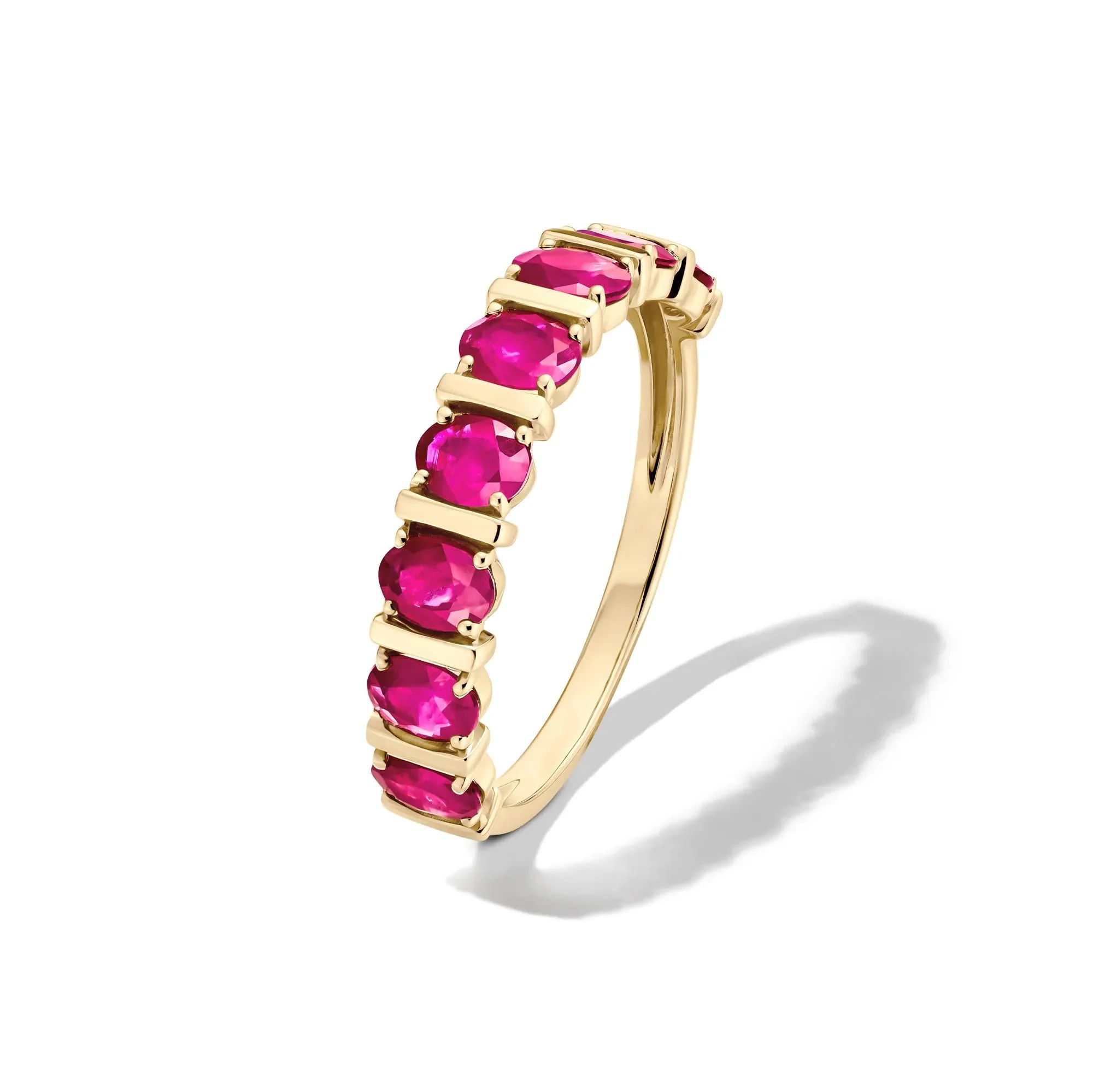 Ruby Faux-Channel Band Ring 10K Yellow Gold Size 6.5 1.5mm - Image 4