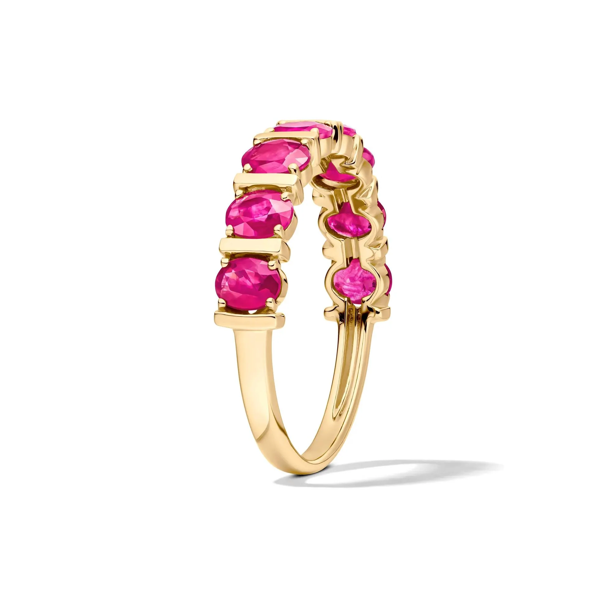 Ruby Faux-Channel Band Ring 10K Yellow Gold Size 7 1.5mm - Image 3