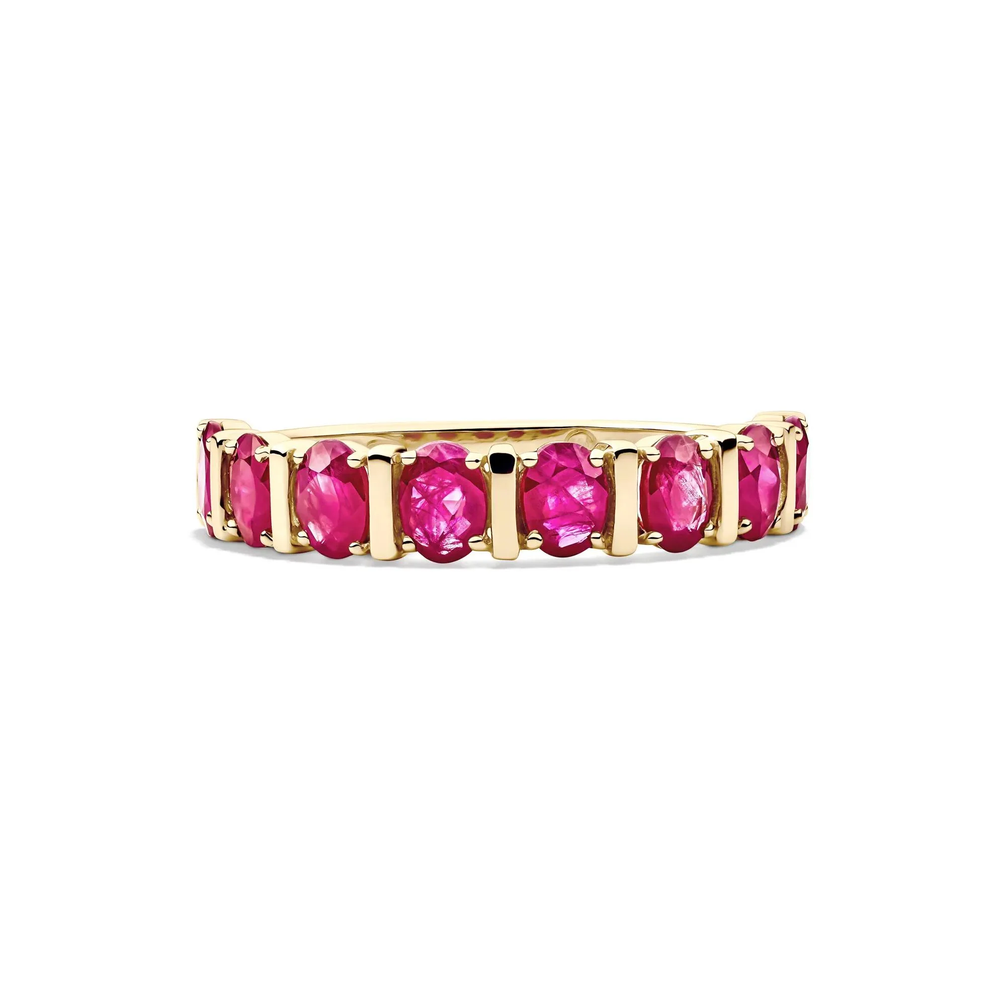 Ruby Faux-Channel Band Ring 10K Yellow Gold Size 8 1.5mm