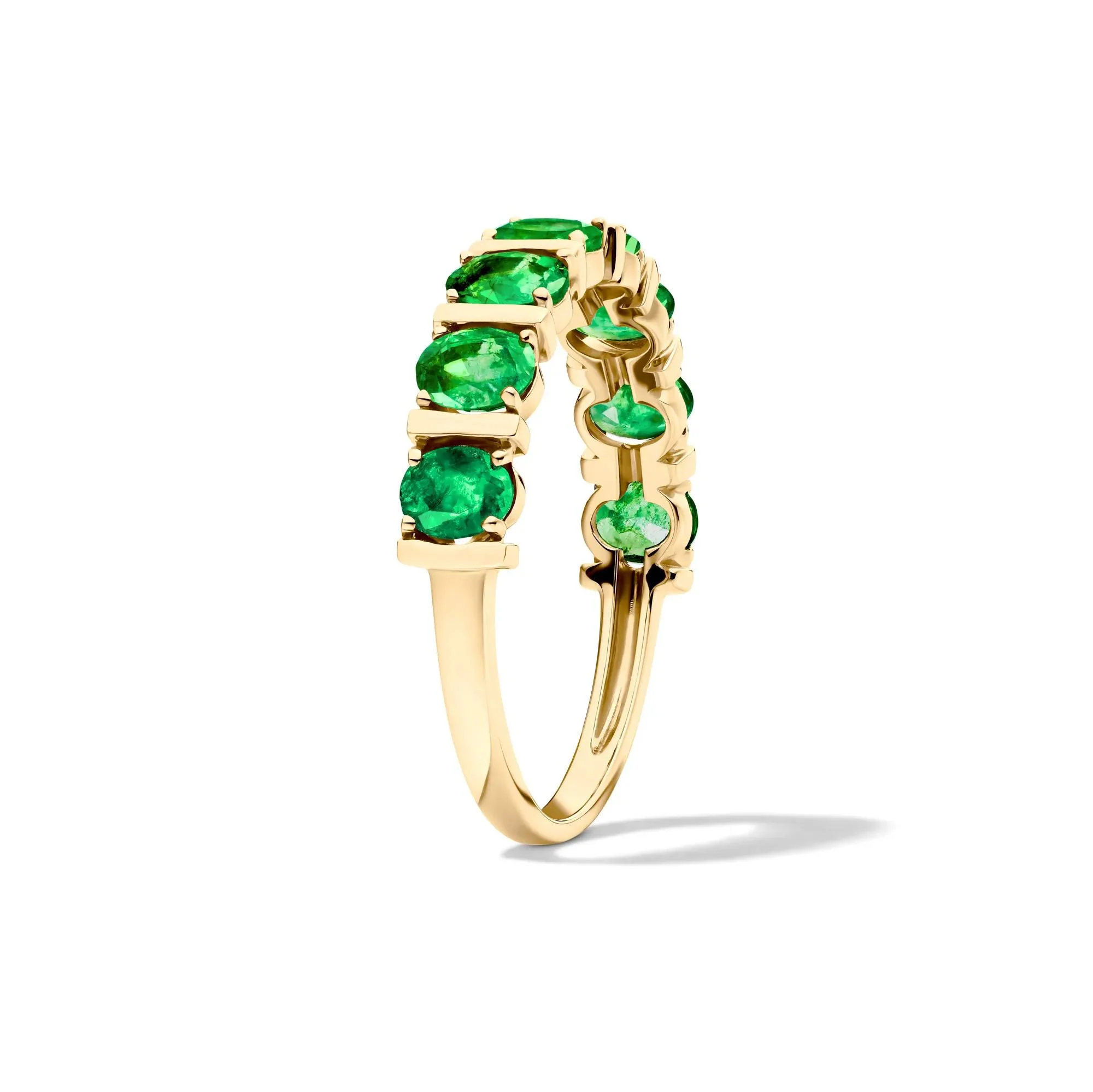 Emerald Faux-Channel Band Ring 10K Yellow Gold Size 7 1.5mm - Image 2