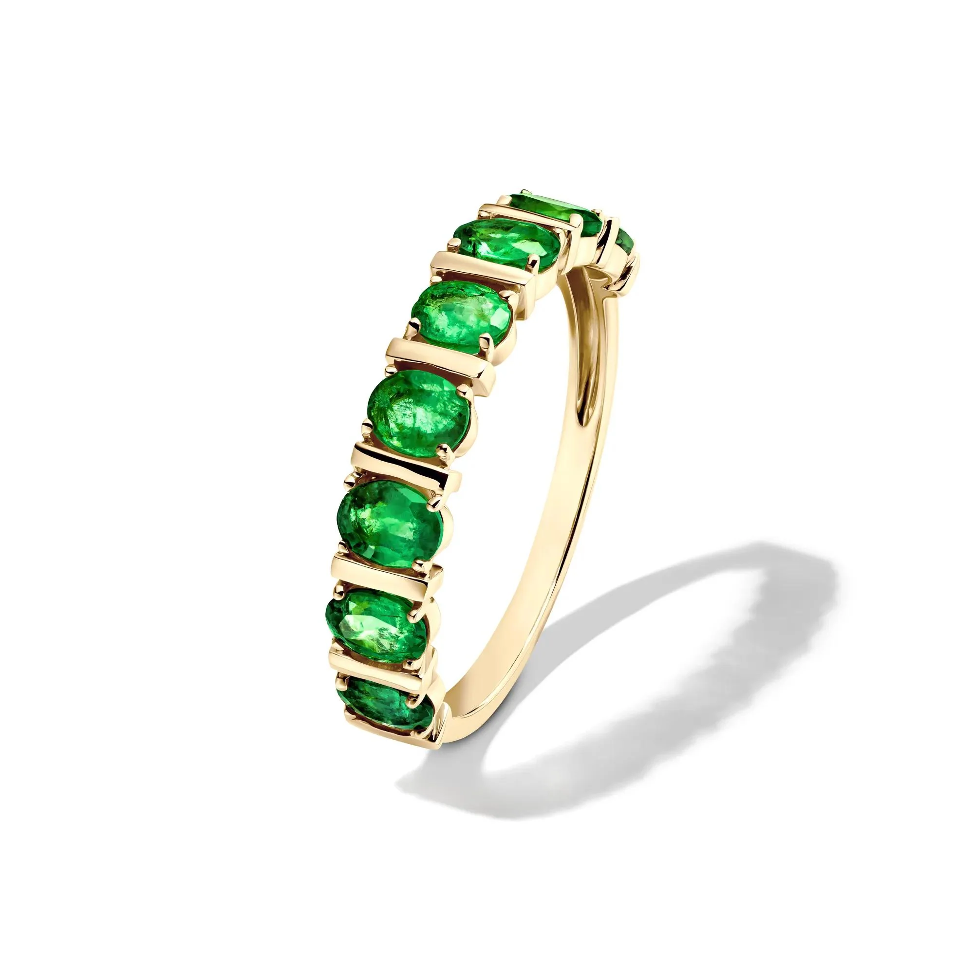 Emerald Faux-Channel Band Ring 10K Yellow Gold Size 7 1.5mm - Image 4