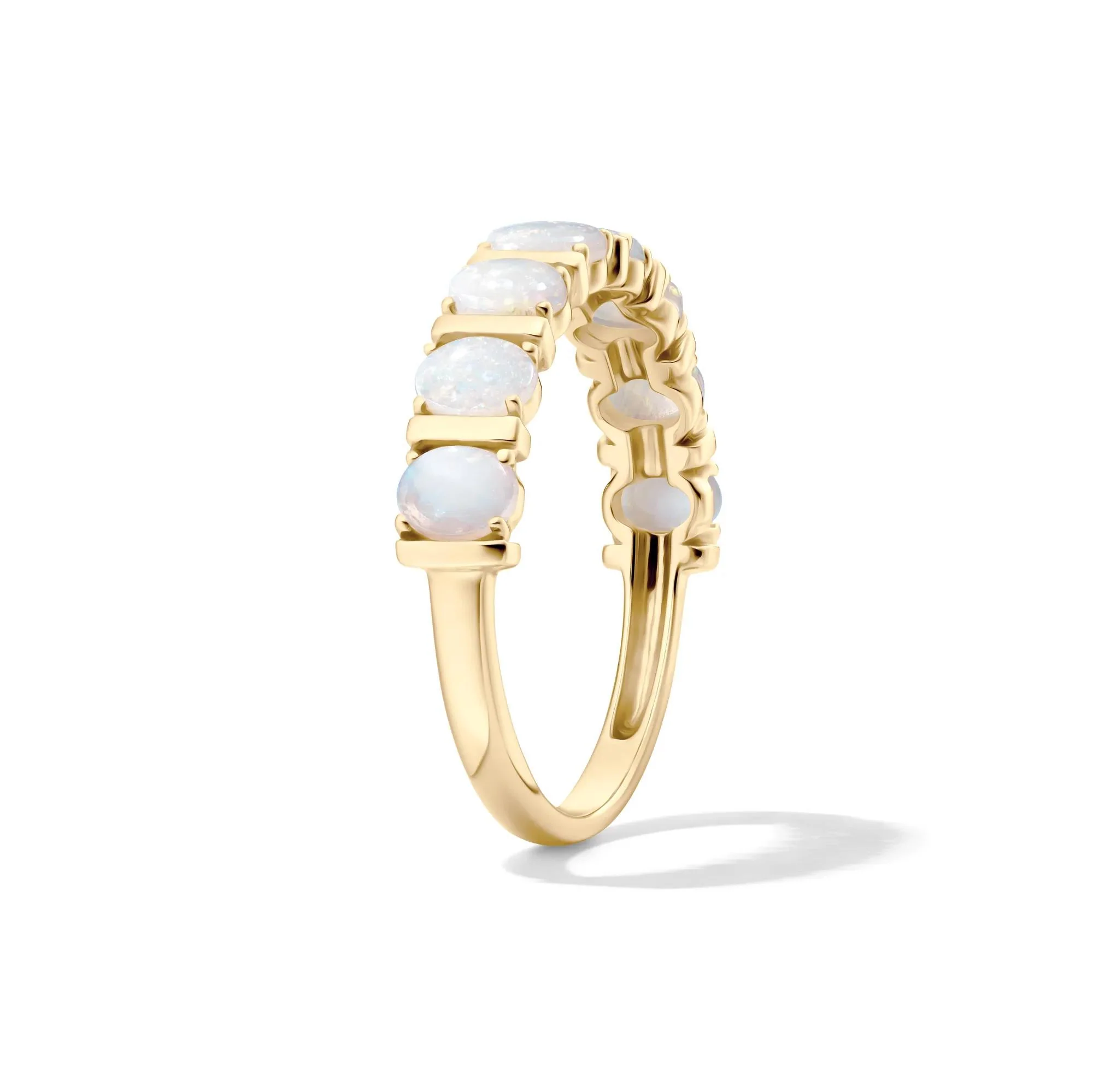 Opal Faux-Channel Band Ring 10K Yellow Gold Size 7 1.5mm - Image 3