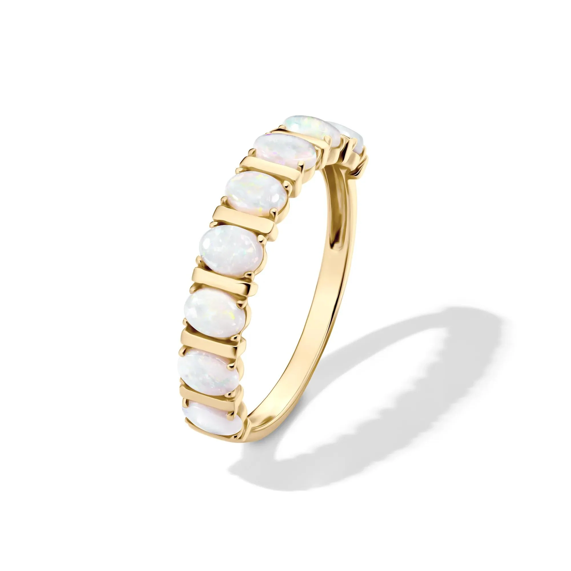 Opal Faux-Channel Band Ring 10K Yellow Gold Size 7 1.5mm - Image 4