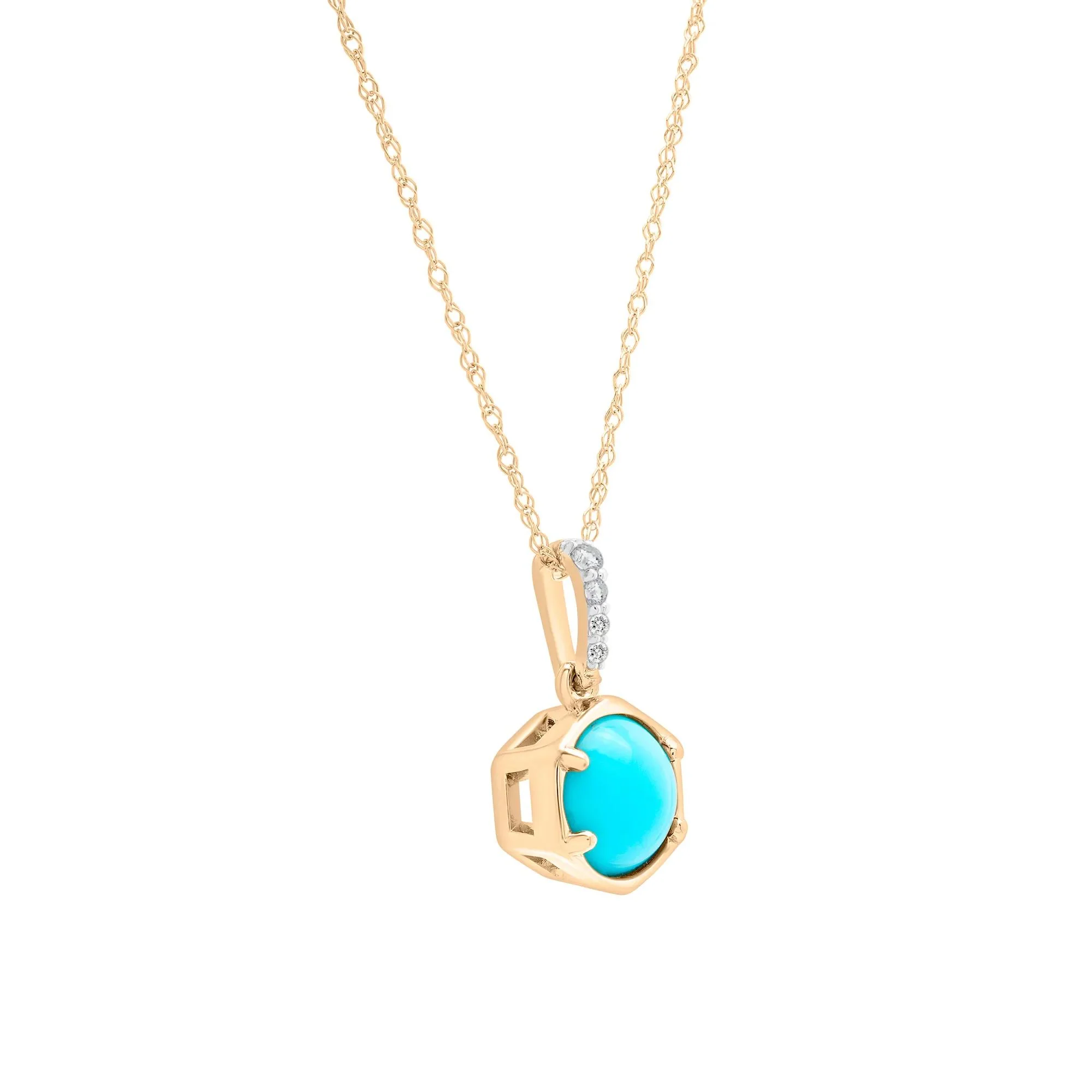 Cabochon Turquoise and White Topaz Pendant Necklace 10K Yellow Gold Size 18" - Image 2