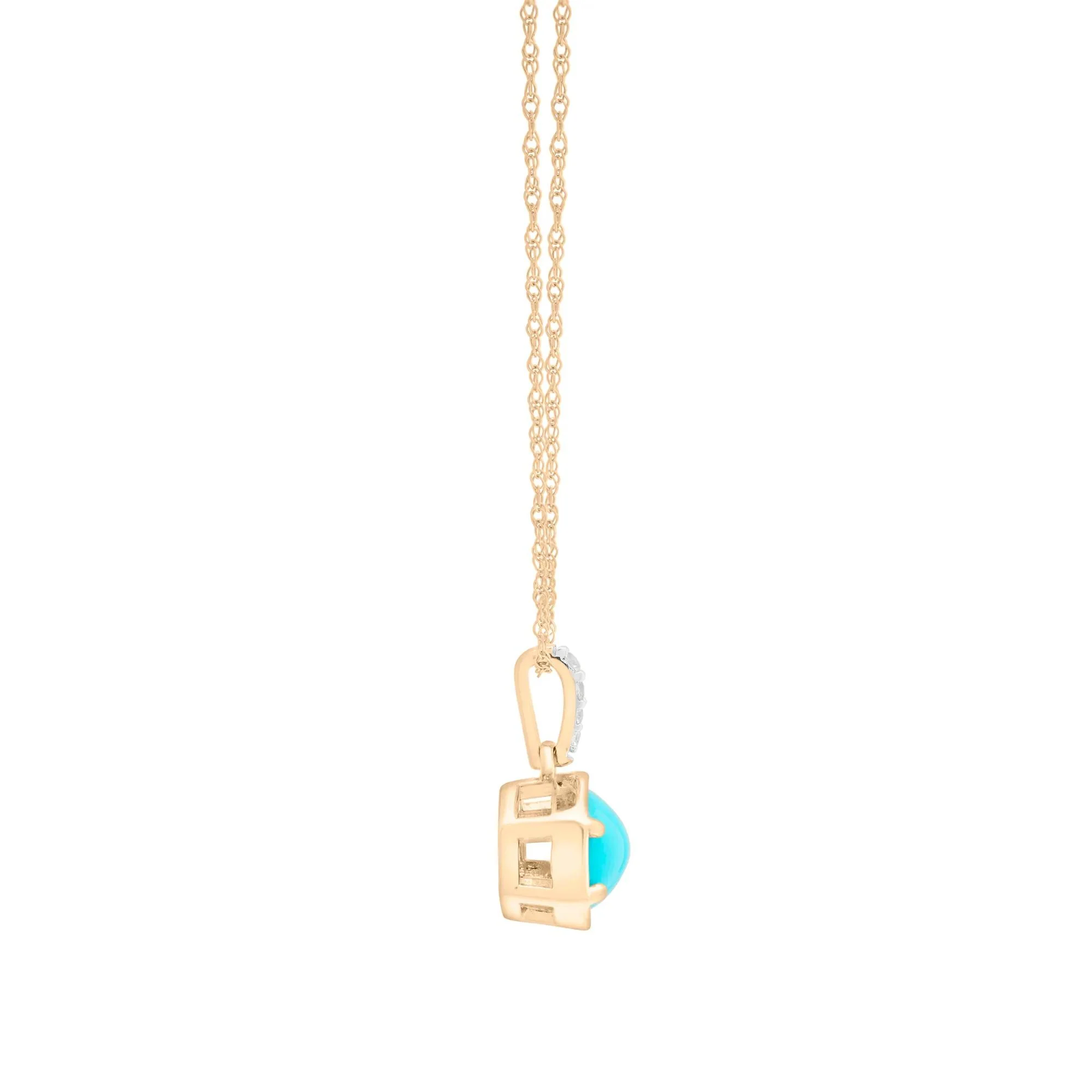 Cabochon Turquoise and White Topaz Pendant Necklace 10K Yellow Gold Size 18" - Image 3