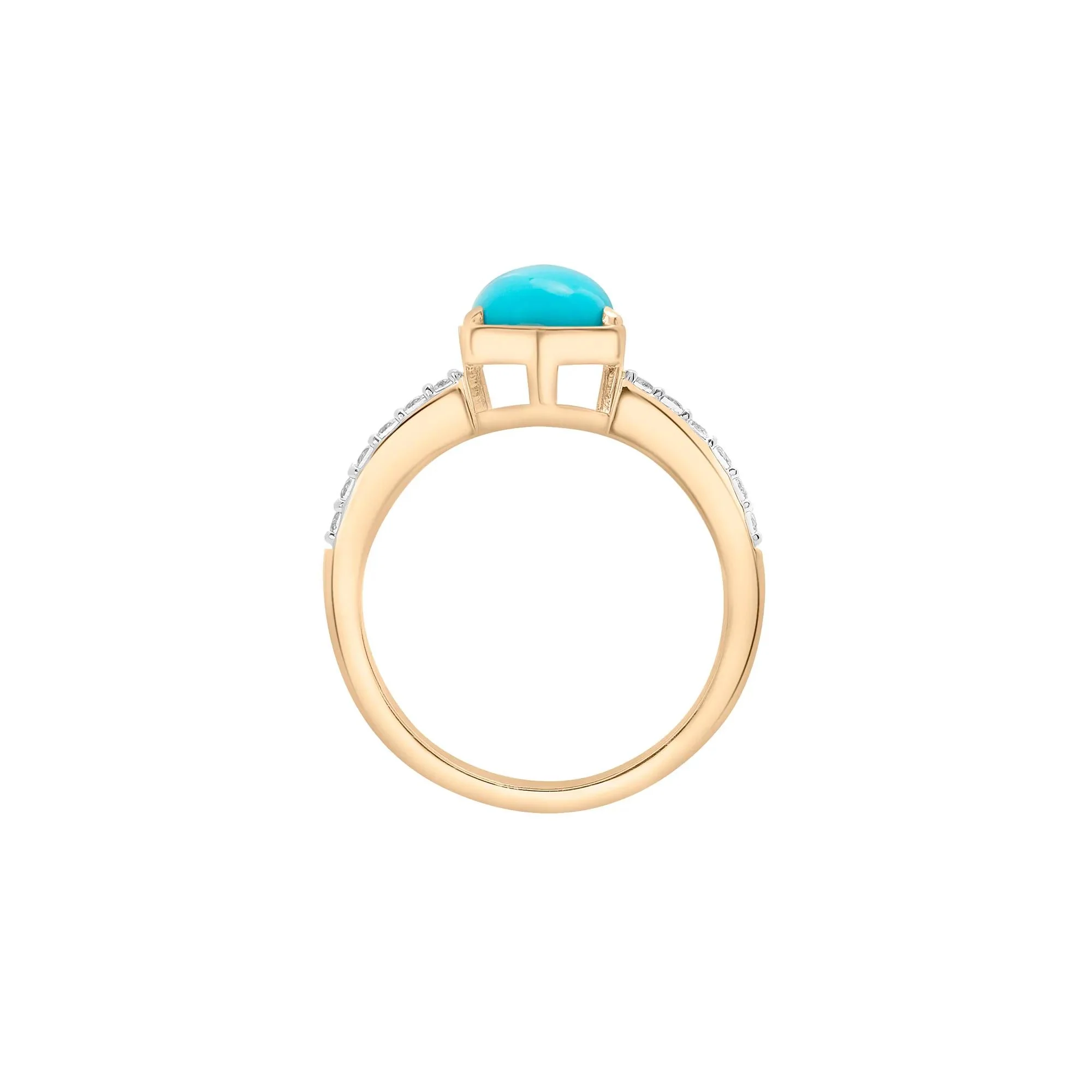 Cabochon Turquoise and White Topaz Ring 10K Yellow Gold Size 6.5 2mm - Image 2