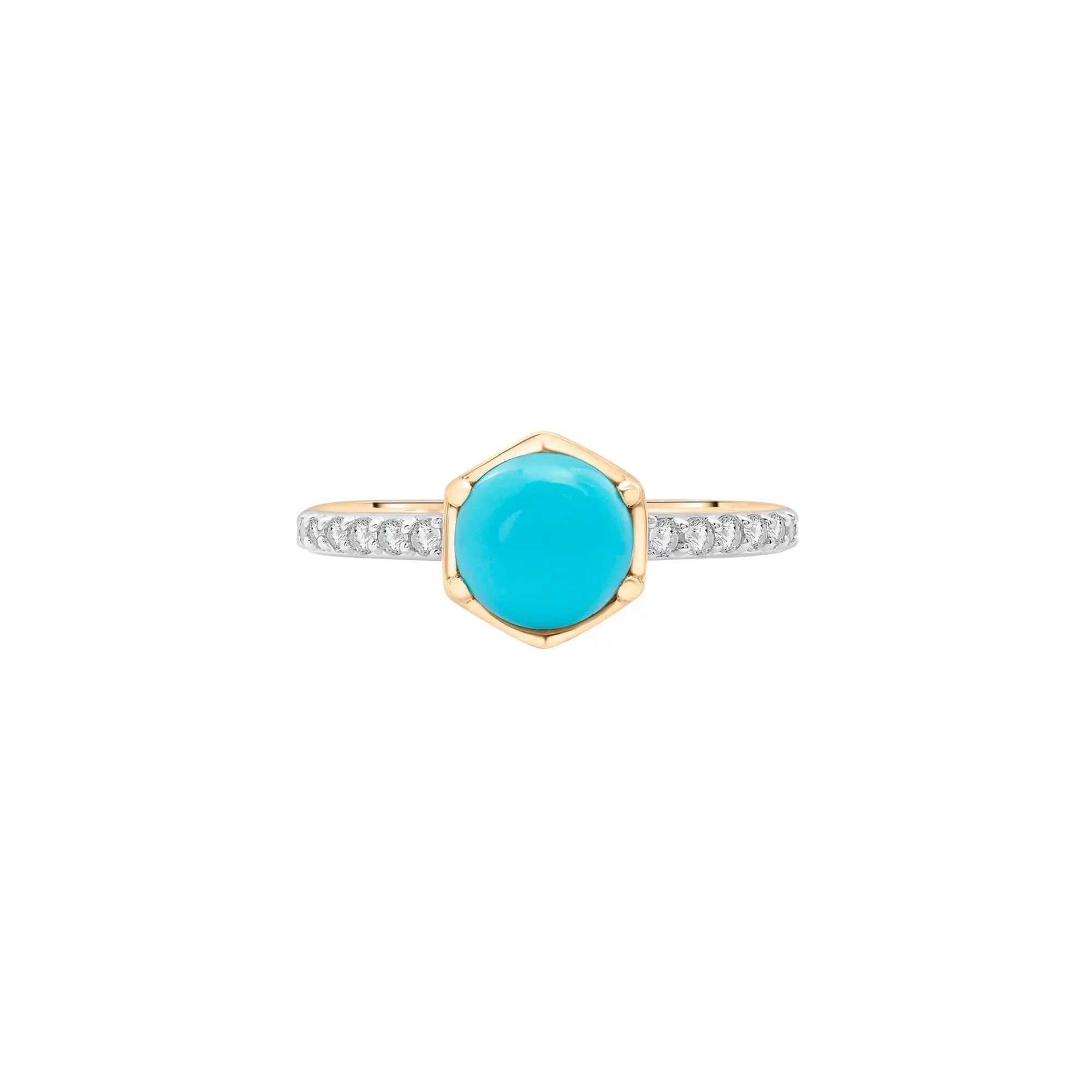 Cabochon Turquoise and White Topaz Ring 10K Yellow Gold Size 7.5 2mm