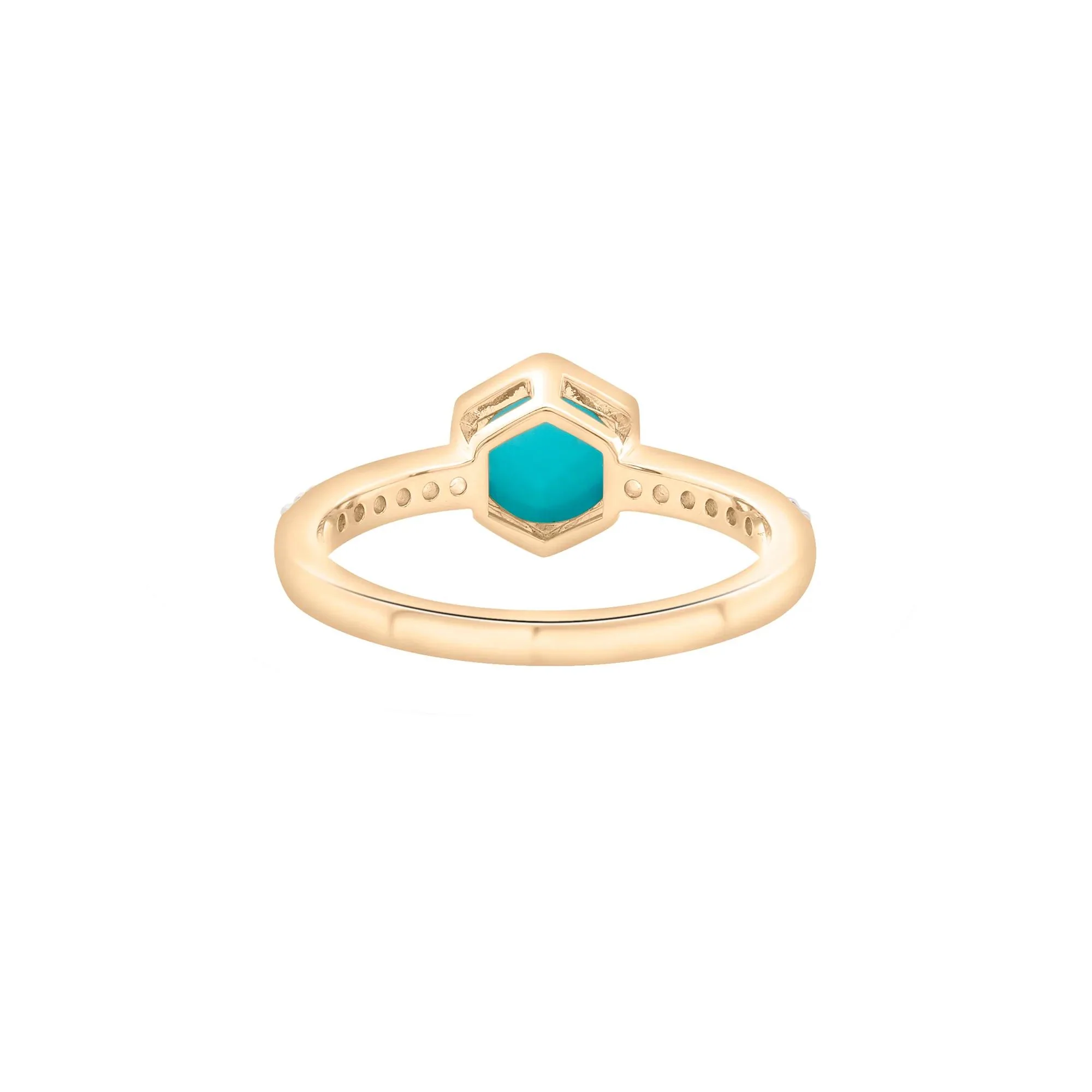 Cabochon Turquoise and White Topaz Ring 10K Yellow Gold Size 8.5 2mm - Image 3