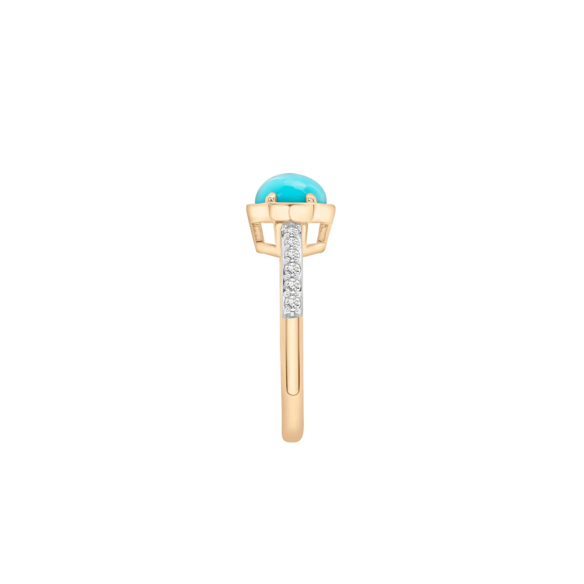 Cabochon Turquoise and White Topaz Ring 10K Yellow Gold Size 8.5 2mm - Image 4