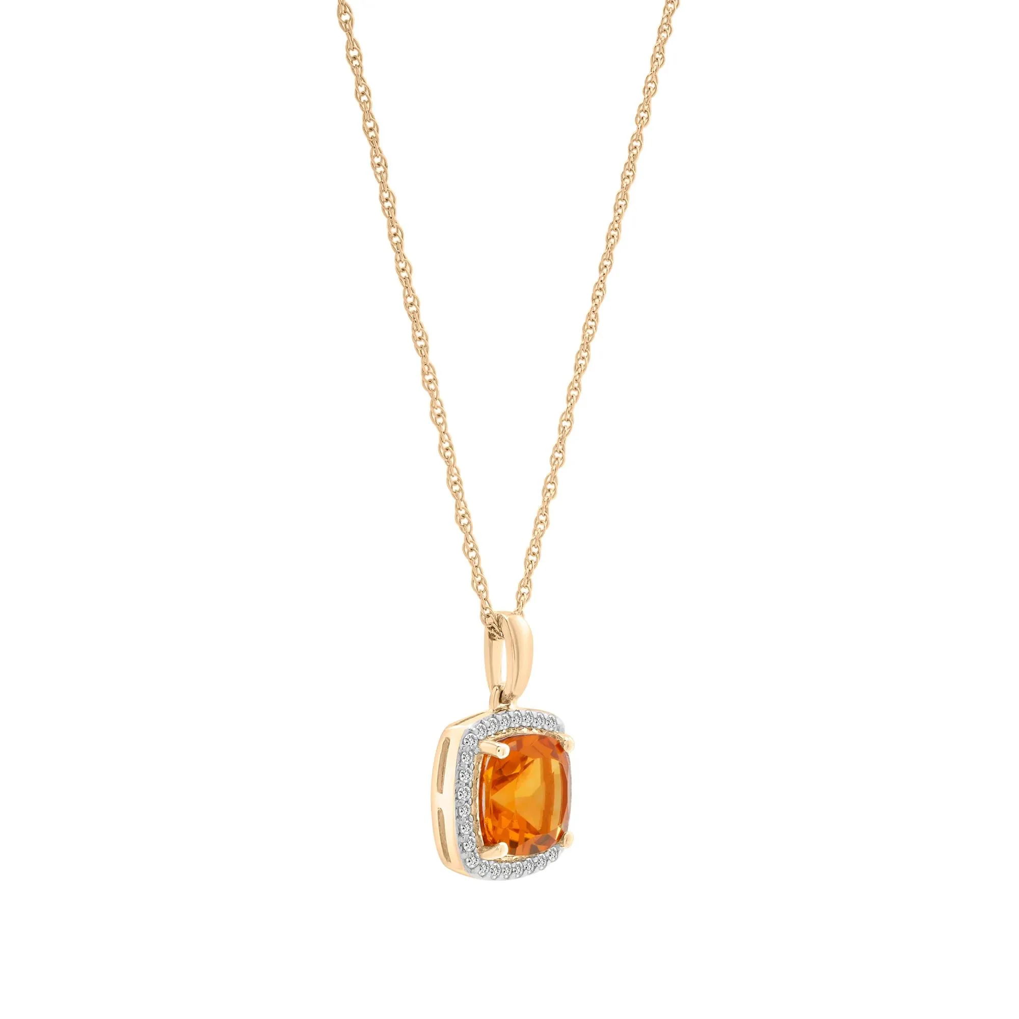 1/10 CT. Tw. Citrine and Diamond Halo Pendant Necklace 10K Yellow Gold Size 18" - Image 3