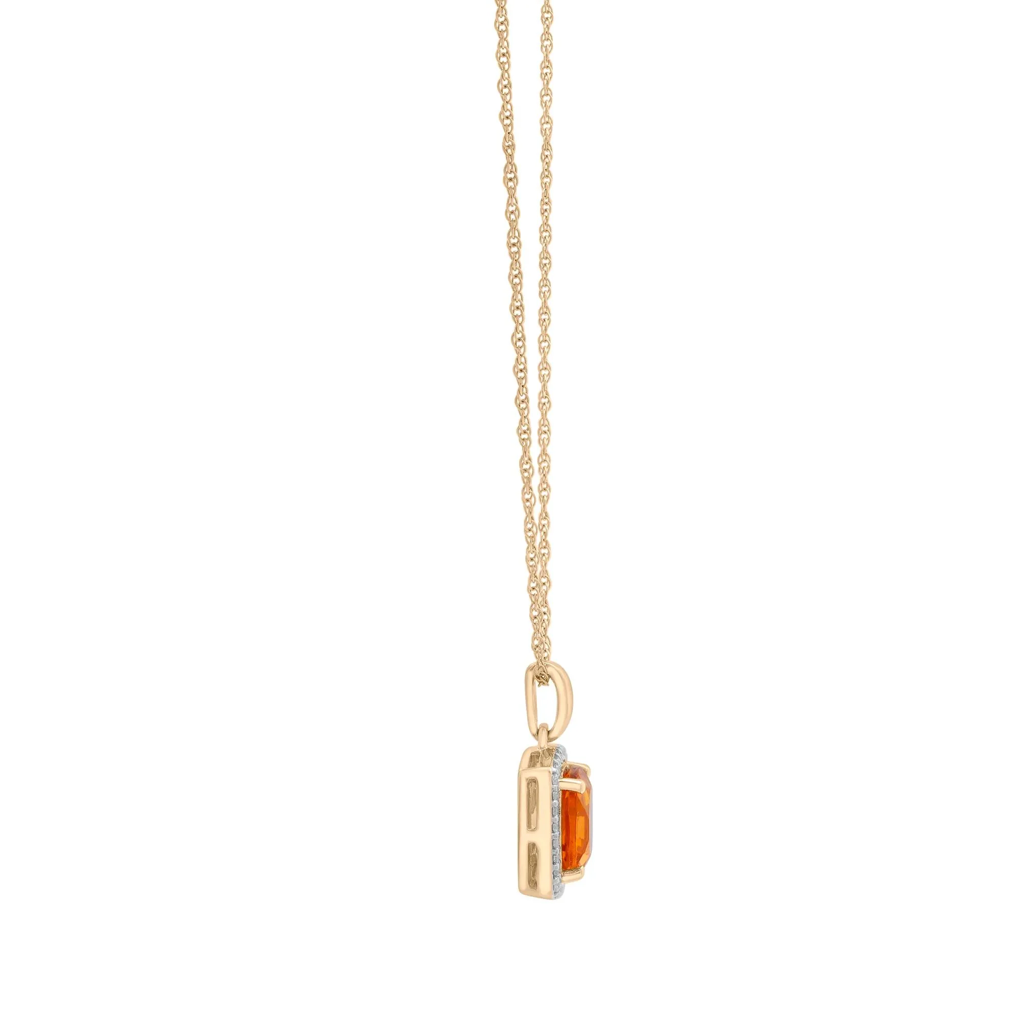 1/10 CT. Tw. Citrine and Diamond Halo Pendant Necklace 10K Yellow Gold Size 18" - Image 4