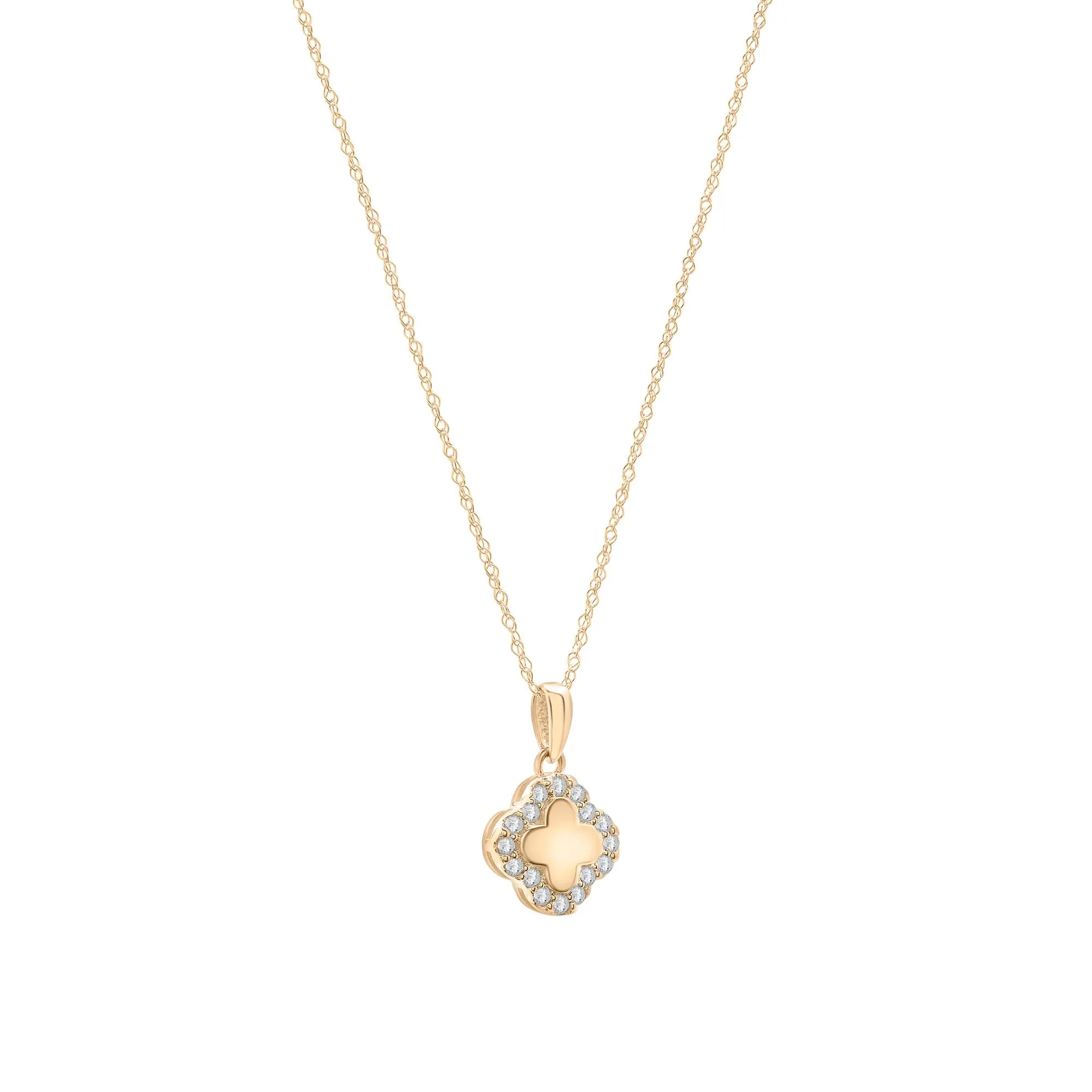 1/7 CT. Tw. Diamond Quatrefoil Pendant Necklace 10K Yellow Gold Size 18" - Image 4