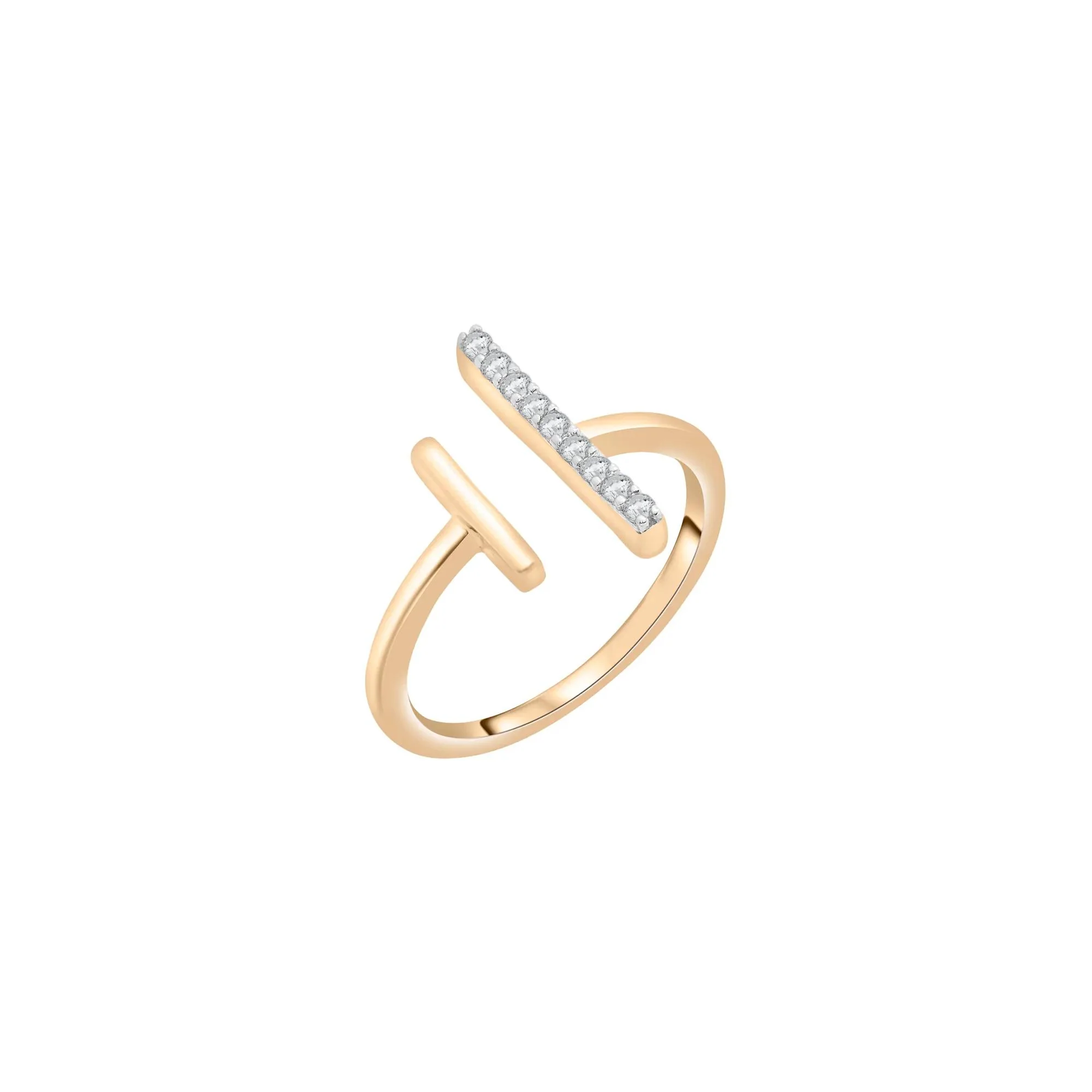 1/10 CT. Tw. Open Diamond Bar Ring 10K Yellow Gold Round Brilliant Cut Size 6 1.5mm - Image 4