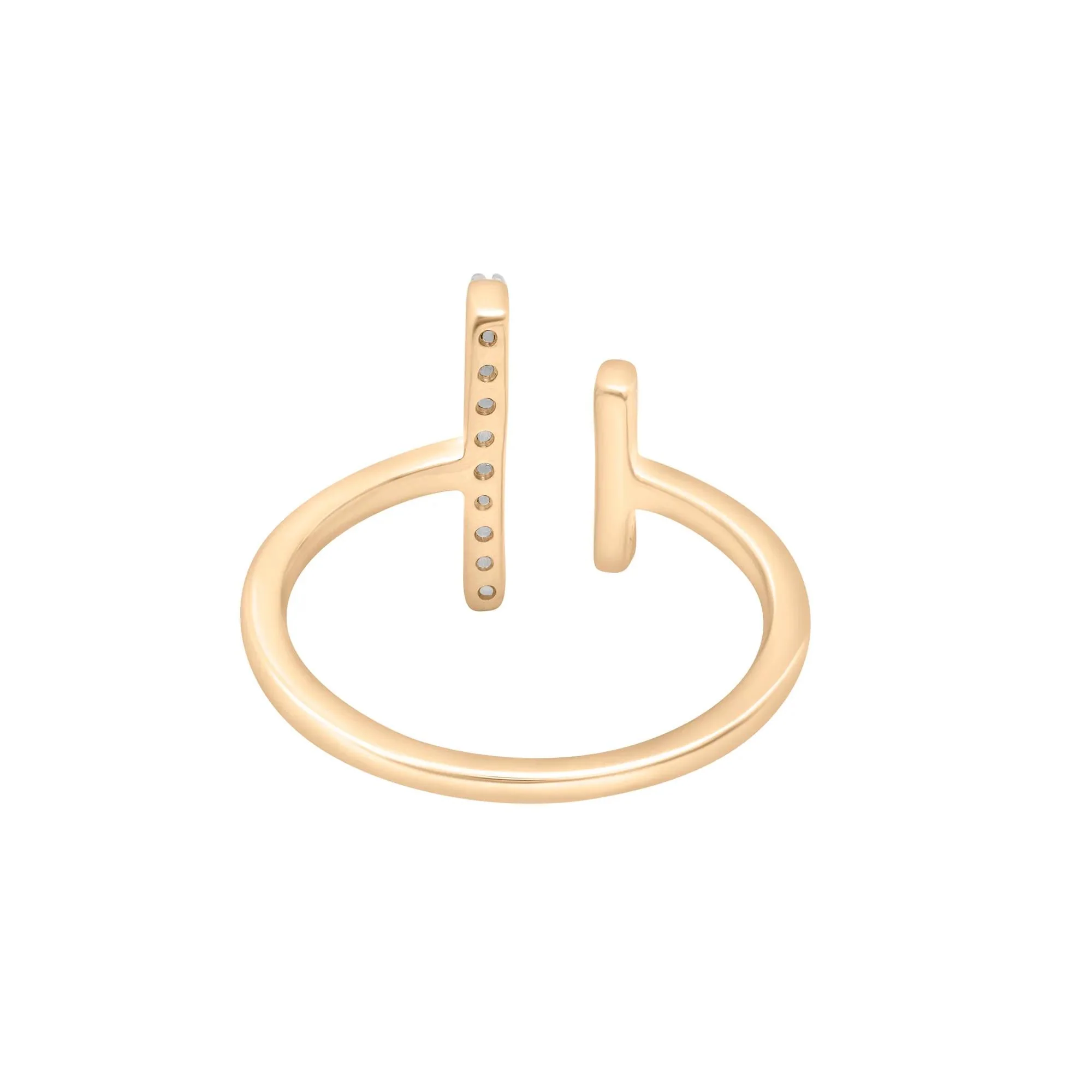 1/10 CT. Tw. Open Diamond Bar Ring 10K Yellow Gold Round Brilliant Cut Size 7.5 1.5mm - Image 3