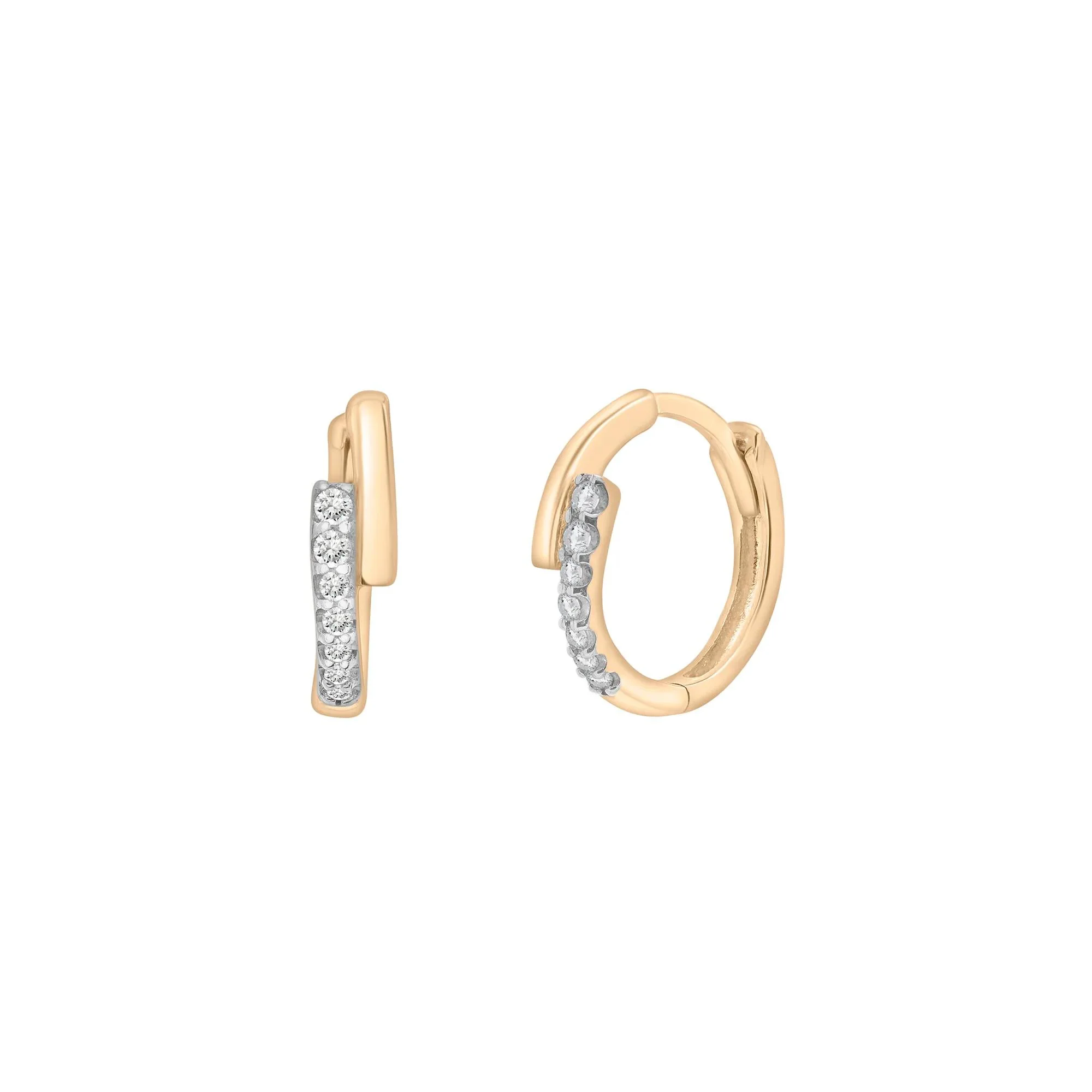 Diamond Accent Bypass Hoop Earrings 10K Yellow Gold Size 2.50mm