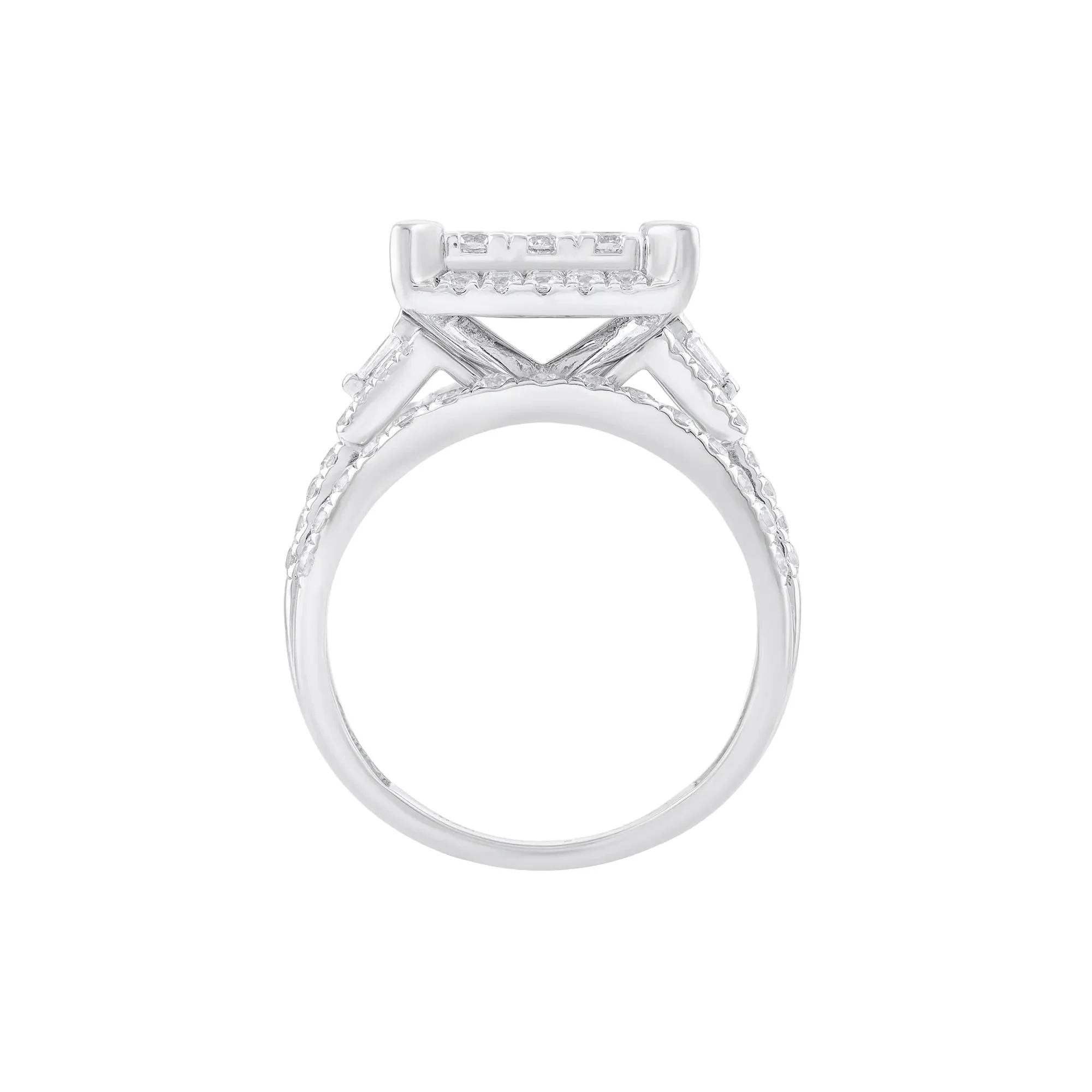 2 CT. Tw. Diamond Composite Multi-Row Engagement Ring 10K White Gold Round Brilliant Cut Size 6 - Image 2