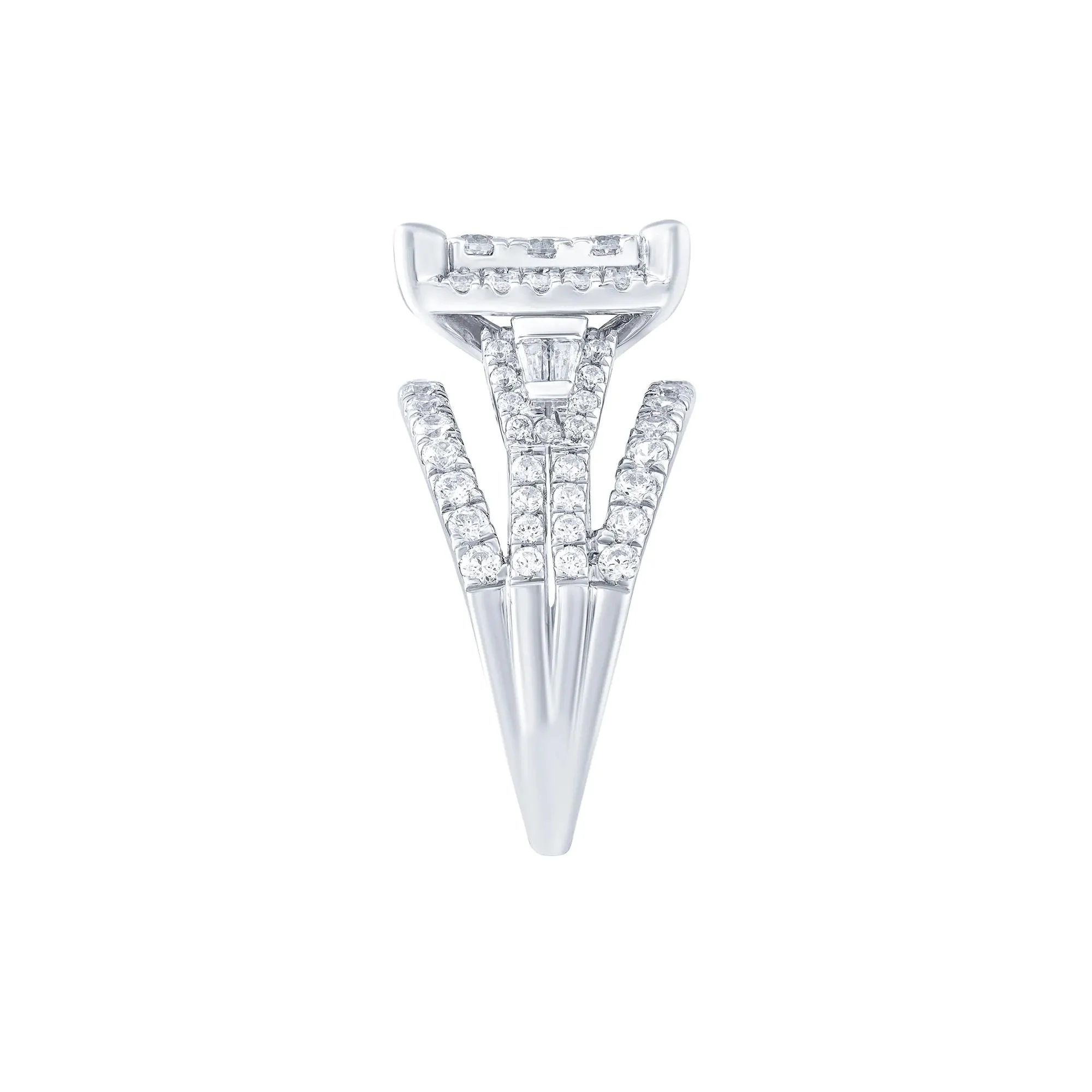 2 CT. Tw. Diamond Composite Multi-Row Engagement Ring 10K White Gold Round Brilliant Cut Size 9 - Image 3