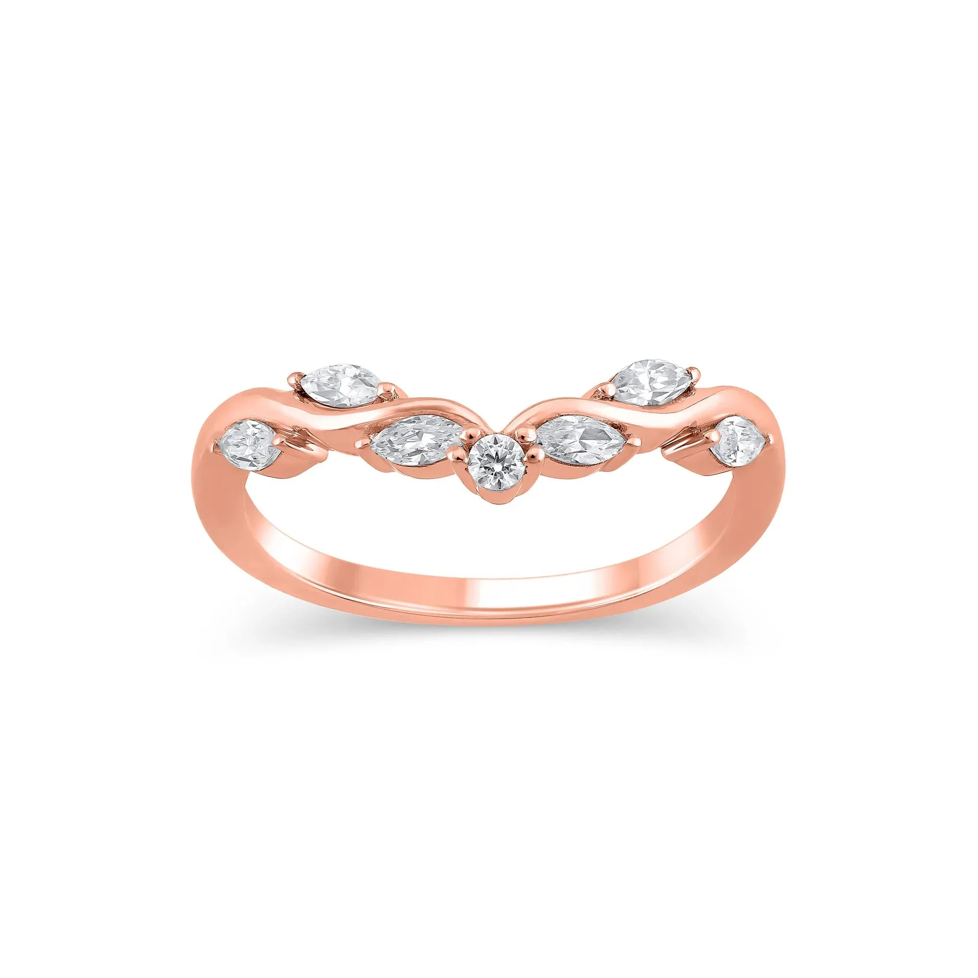 1/3 CT. Tw. Lab Grown Diamond Contour Band Ring 14K Rose Gold Round Brilliant Cut Size 8.5