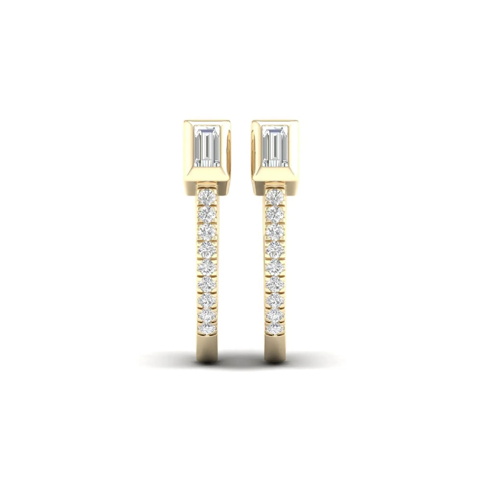 1/7 CT. Tw. Baguette & Round Hoop Earrings 10K Yellow Gold Size 2.70mm - Image 3