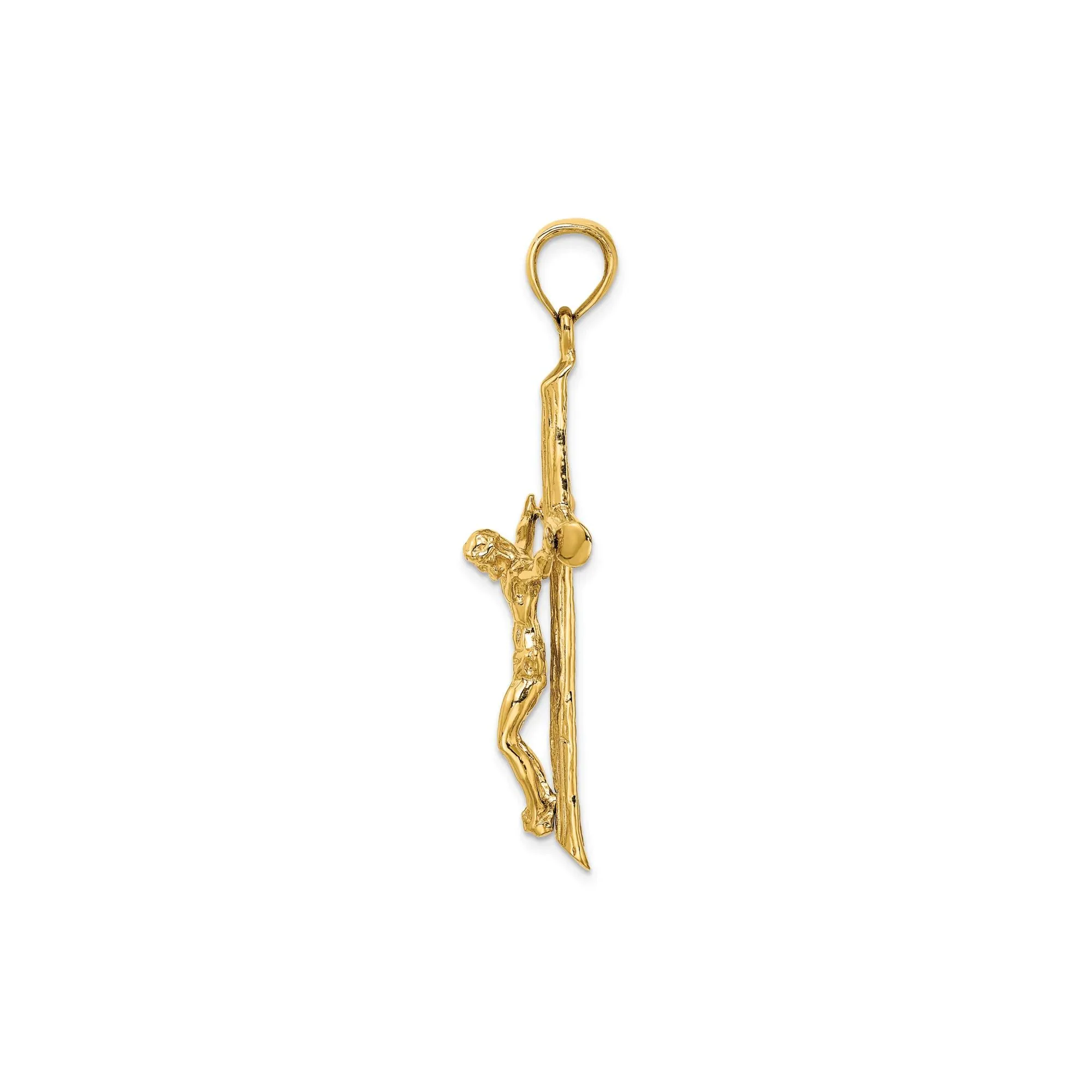 Textured Crucifix Pendant Necklace 14K Yellow Gold Size 23.00mm - Image 2