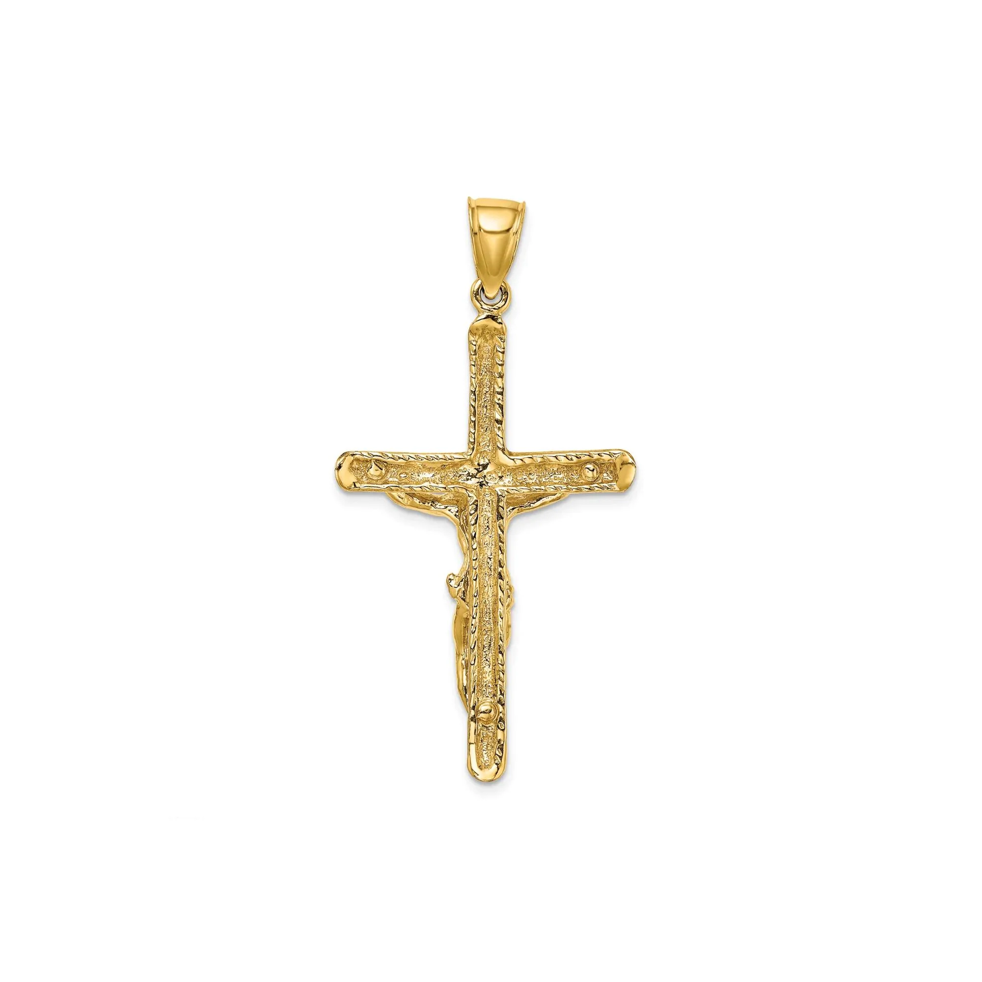 Textured Crucifix Pendant Necklace 14K Yellow Gold Size 23.00mm - Image 3