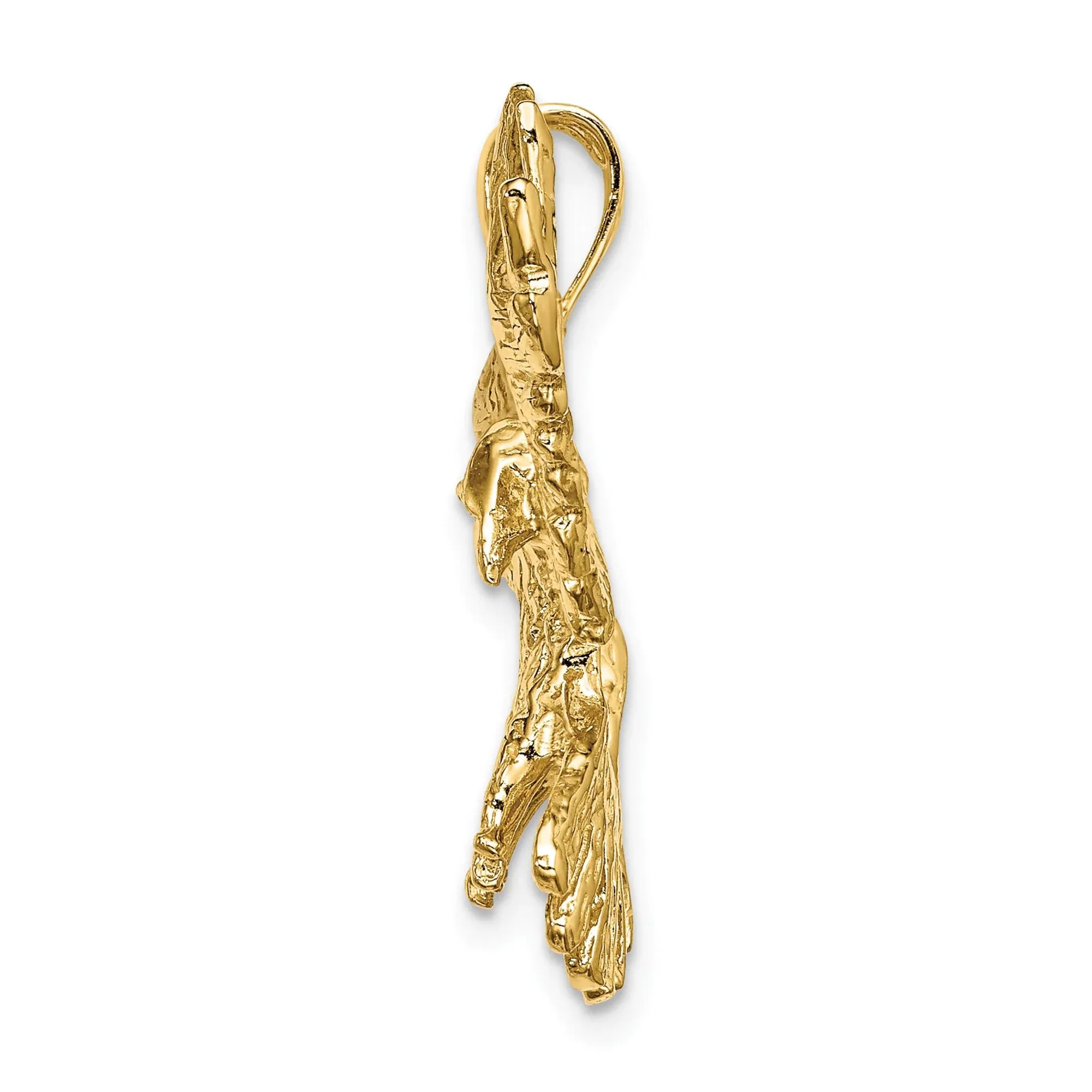 Textured Flying Eagle Pendant Necklace 14K Yellow Gold Size 35.00mm - Image 2
