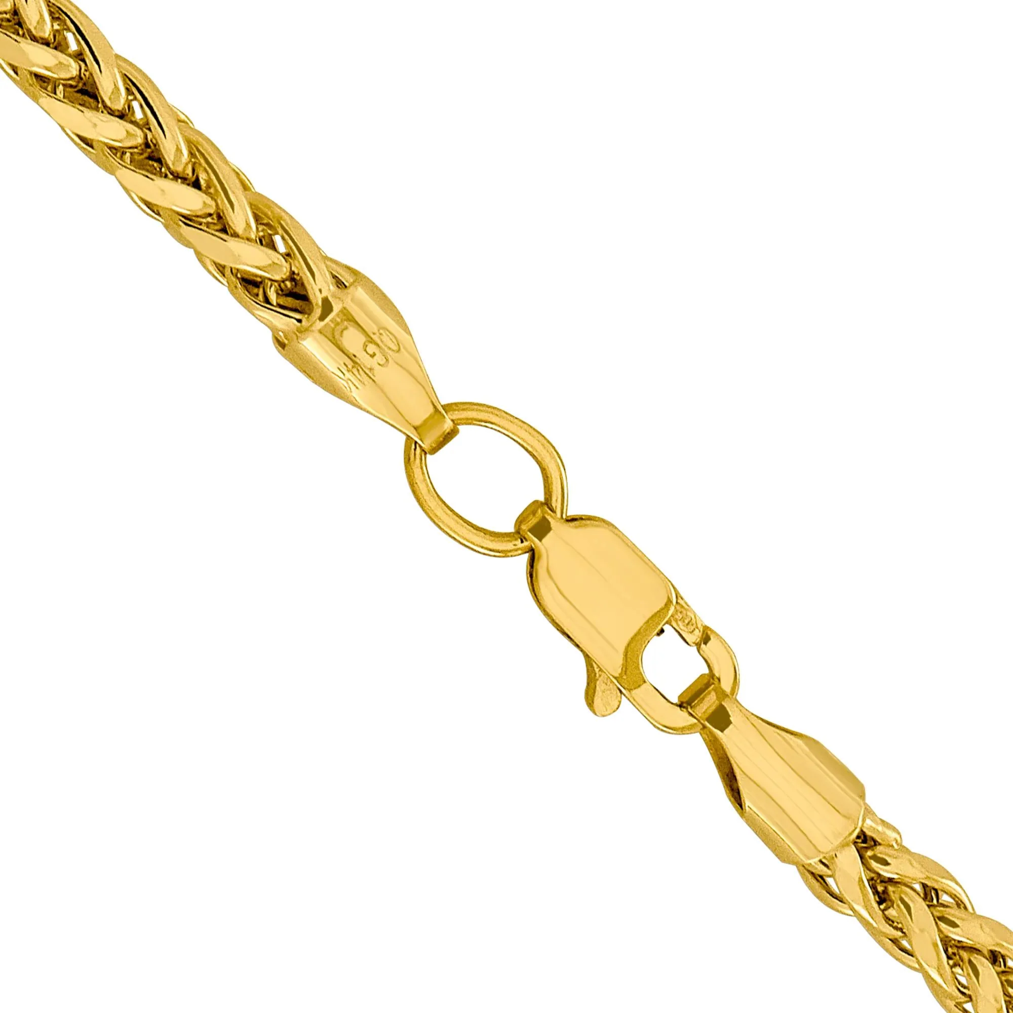 Semi-Solid Diamond-Cut Wheat Chain 14K Yellow Gold Necklace Size 24" - Image 2