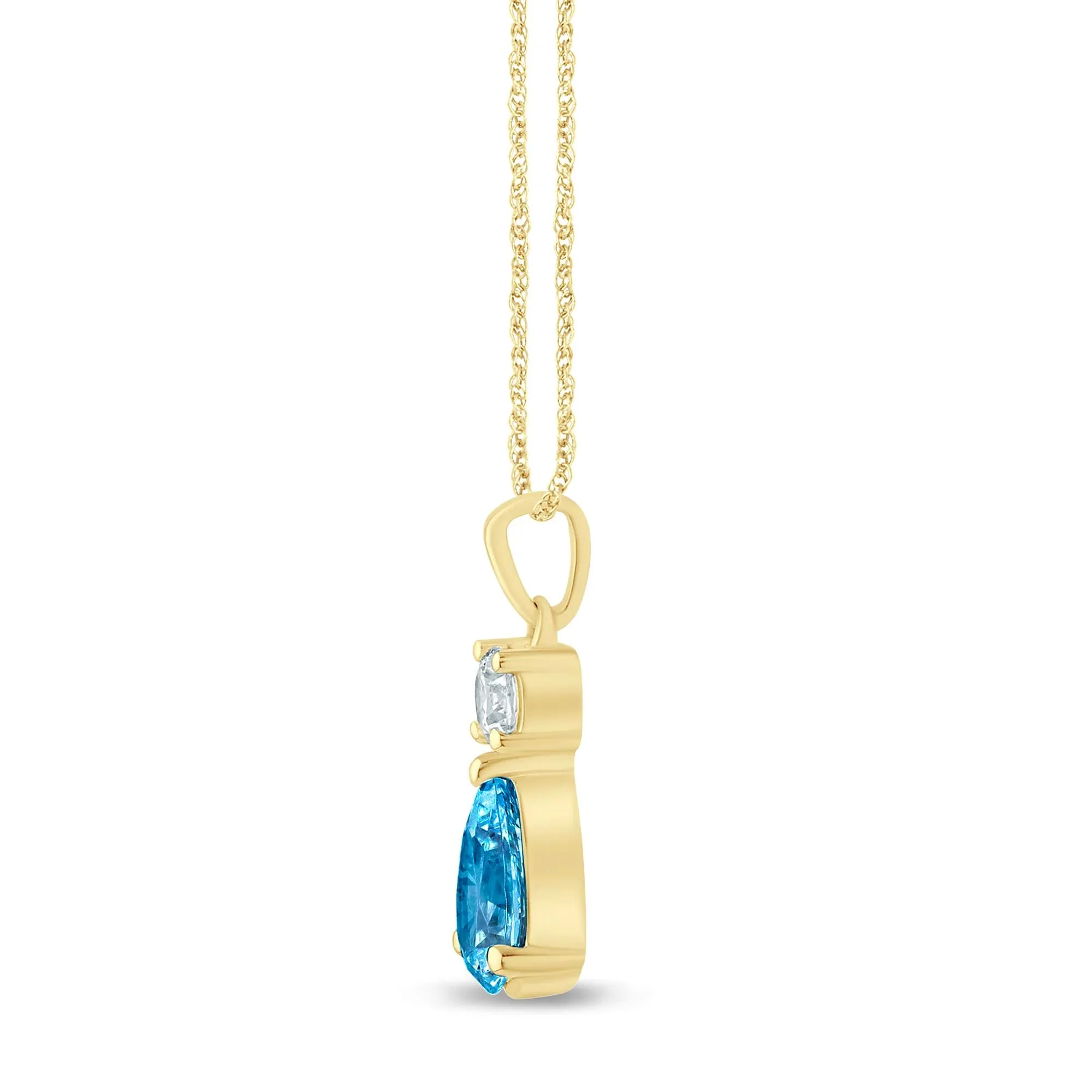 5/8 CT. Tw. Lab Grown Blue and White Diamond Drop Pendant Necklace 14K Yellow Gold Size 18" - Image 2