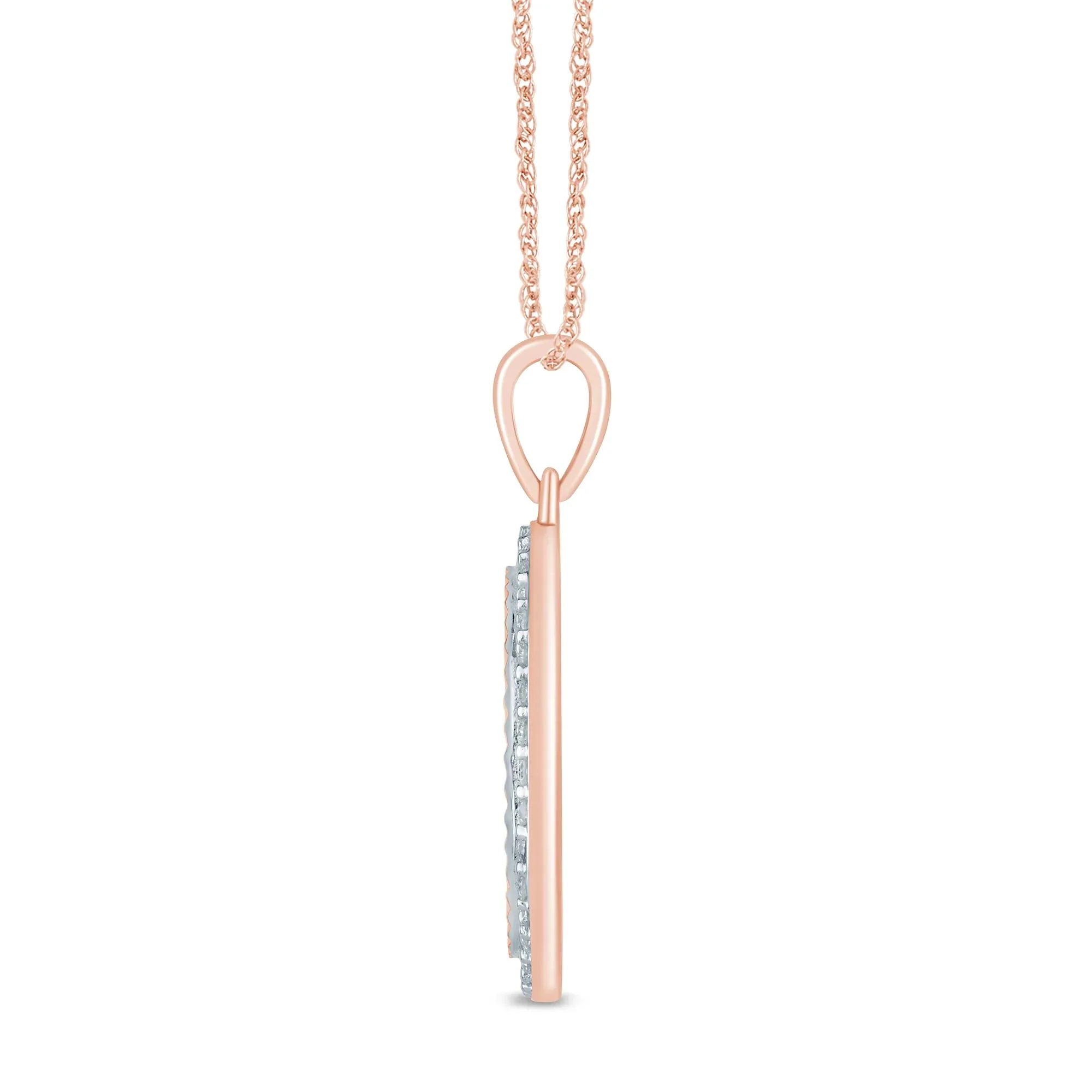 1/7 CT. Tw. Diamond Accent Medallion Pendant Necklace 10K Rose Gold Size 18" - Image 2