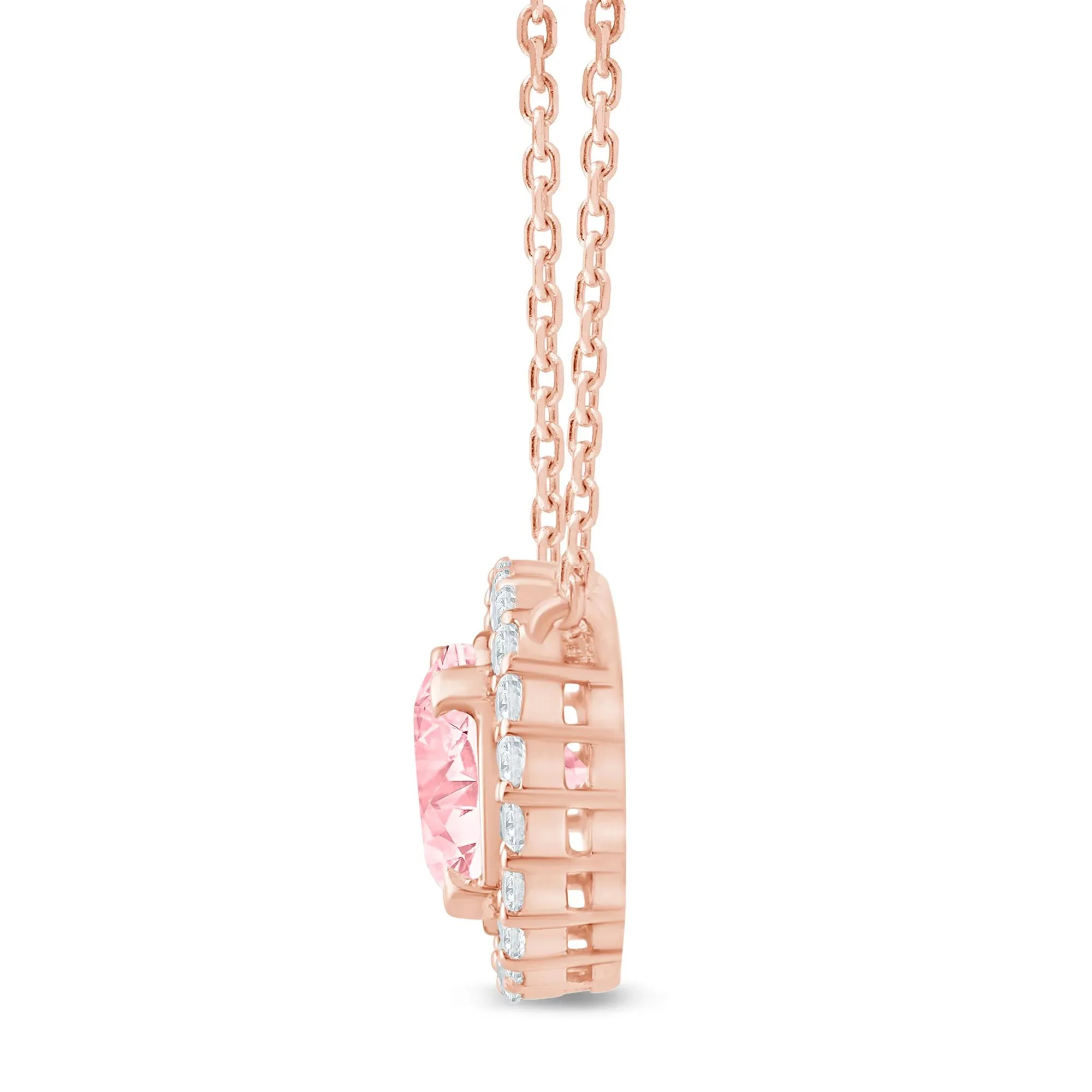 1/7 CT. Tw. Lab Grown Pink and White Diamond Halo Pendant Necklace 14K Rose Gold Size 17" - Image 2